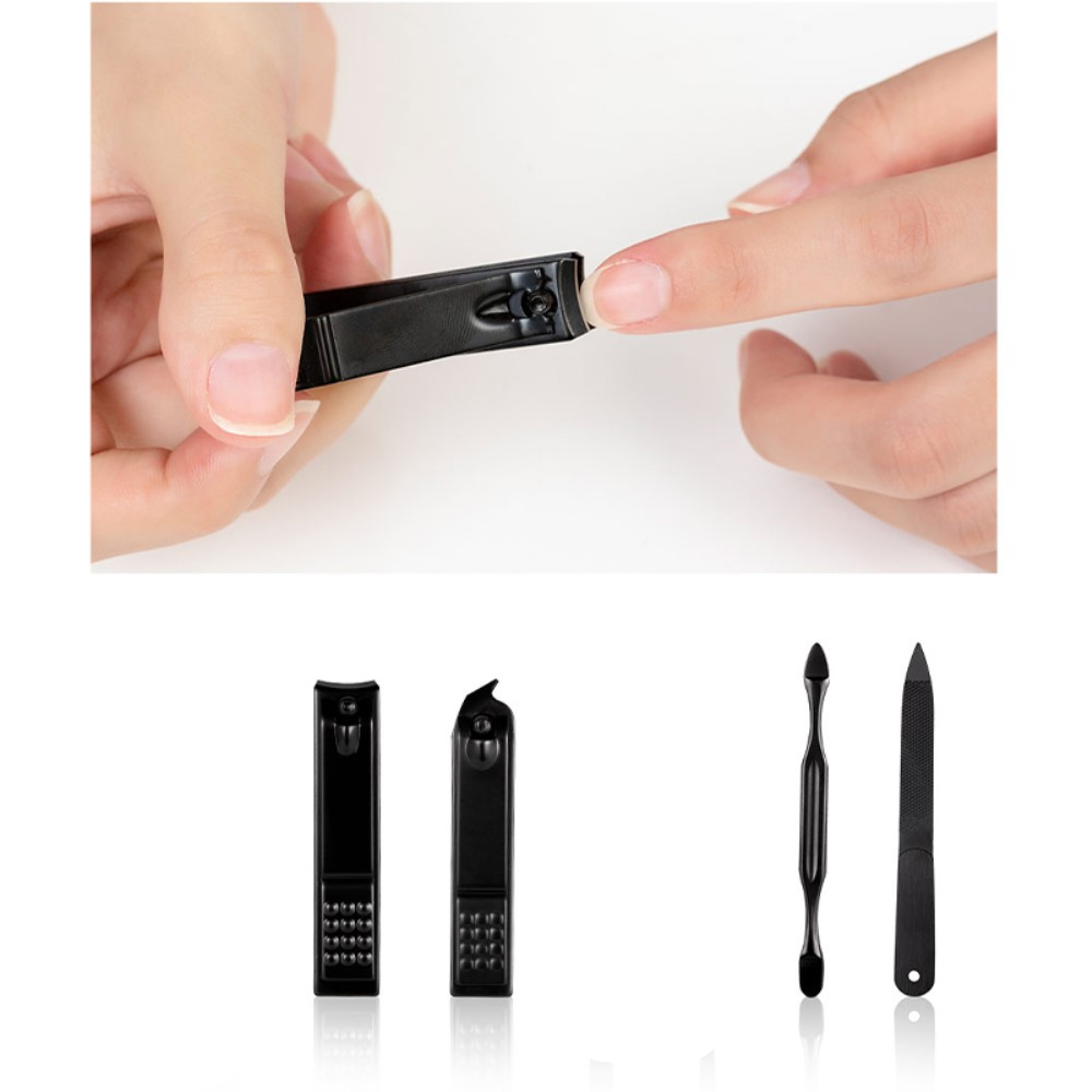 (8-tlg. Set) Pediküre Maniküre Finger Fuss Nagel Pflege-Set inkl. Leder Reise Etui - Schwarz