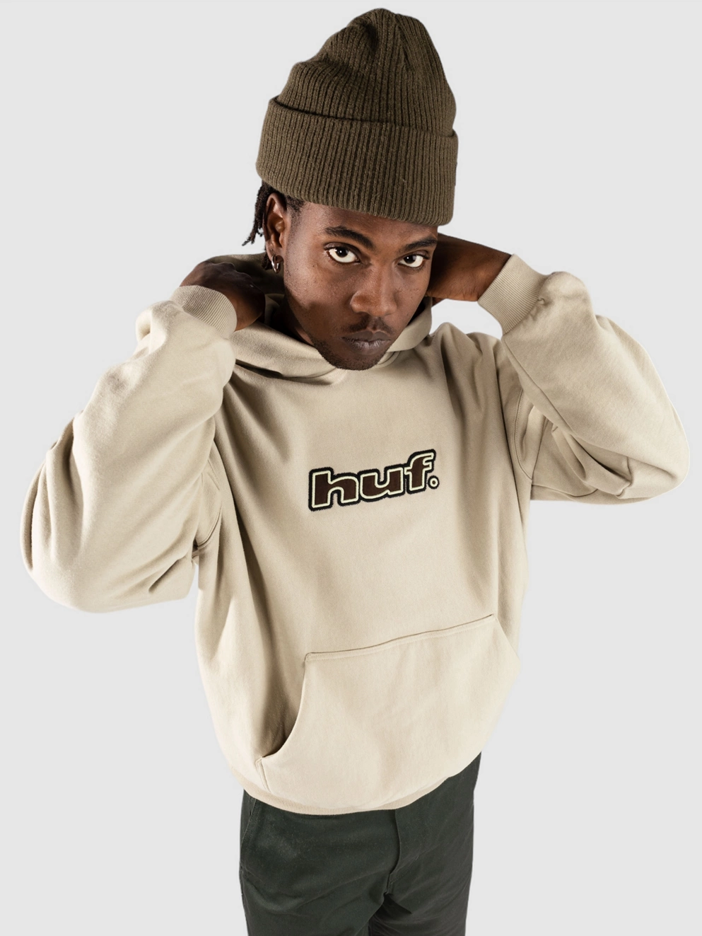 HUF Logo Applique Fleece Hoodie putty