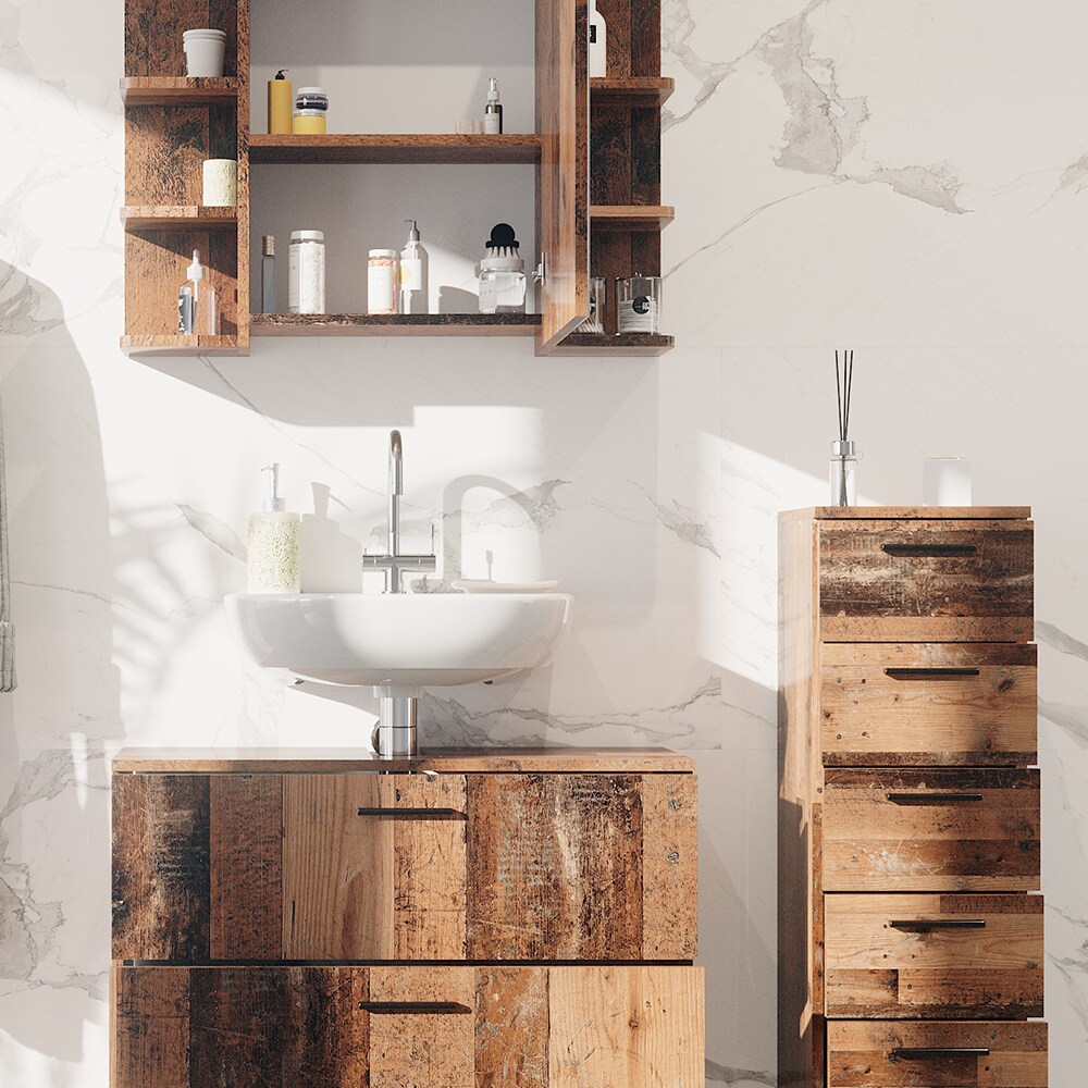 Vicco Badmöbelset Ilias Old Style modern Badezimmerschrank Badschrank Badezimmermöbel Waschtischunterschrank Waschbeckenunterschrank Spiegelschrank Schranktür Schrankfach Schrankschublade