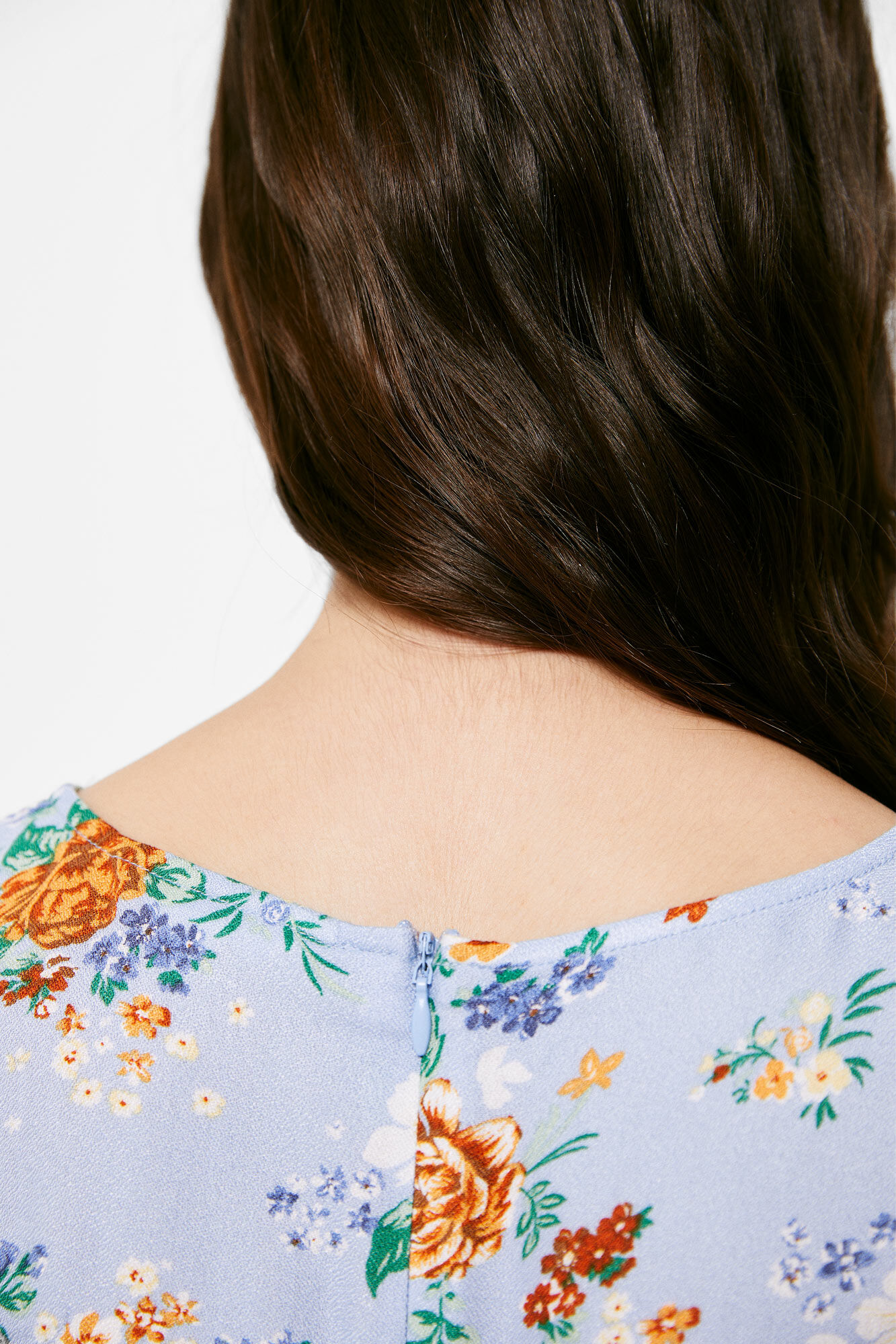 Vestido midi assimétrico com estampa - Azul médio