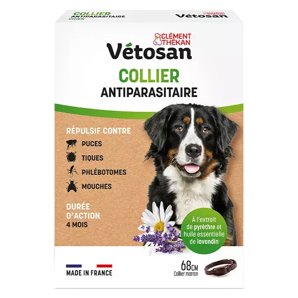 Coleira antipulgas e carrapatos à base de plantas Clement Thekan para cães