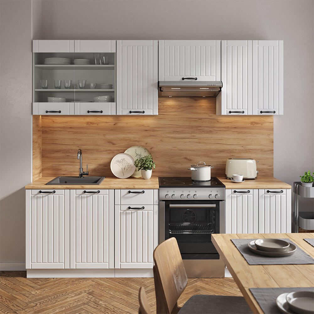 Vicco Küche Fame-Line 240 cm Küchenzeile Landhaus Küchenblock Einbau Weiß