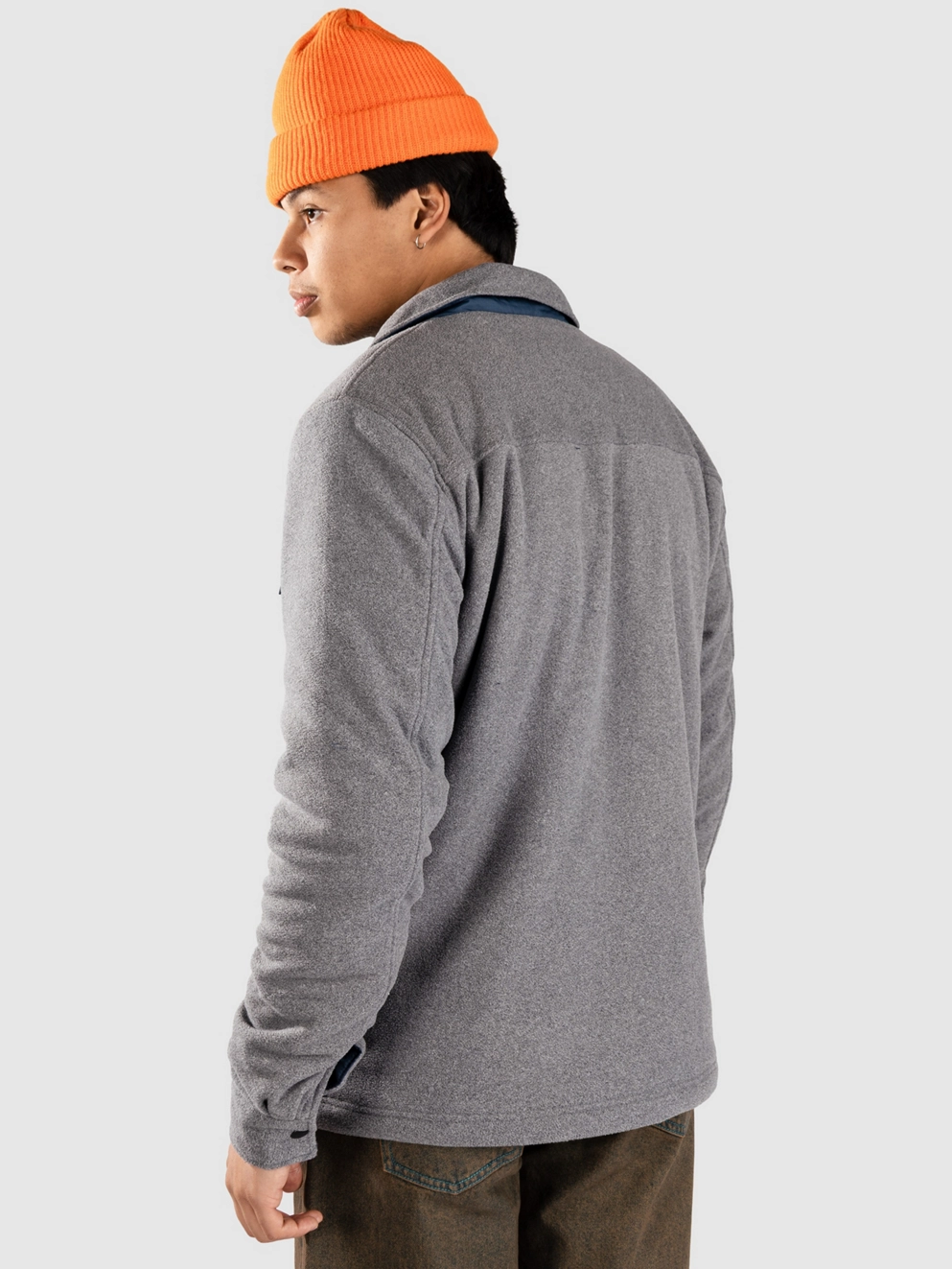 Passenger Firelight Sherpa Lined Overshirt Jacket grey marl