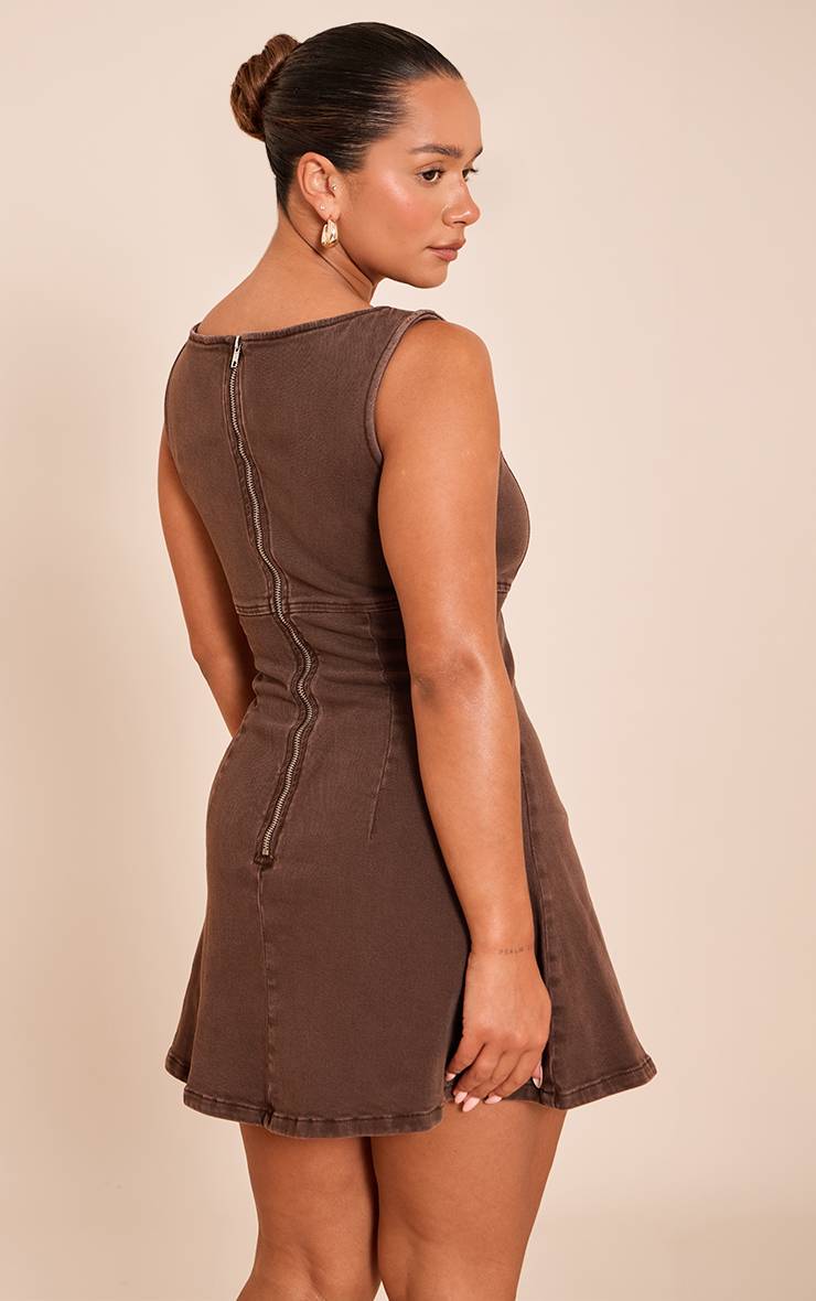 Chocolat Robe Mini Évasée En Denim Stretch À Encolure Bateau Shape