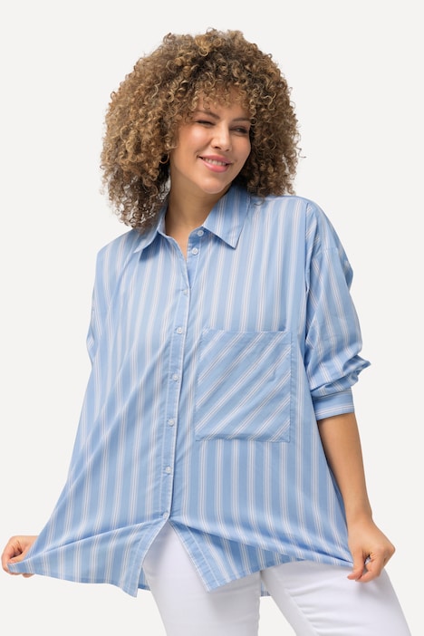 Bluse, Streifen, Brusttasche, Hemdkragen, Langarm