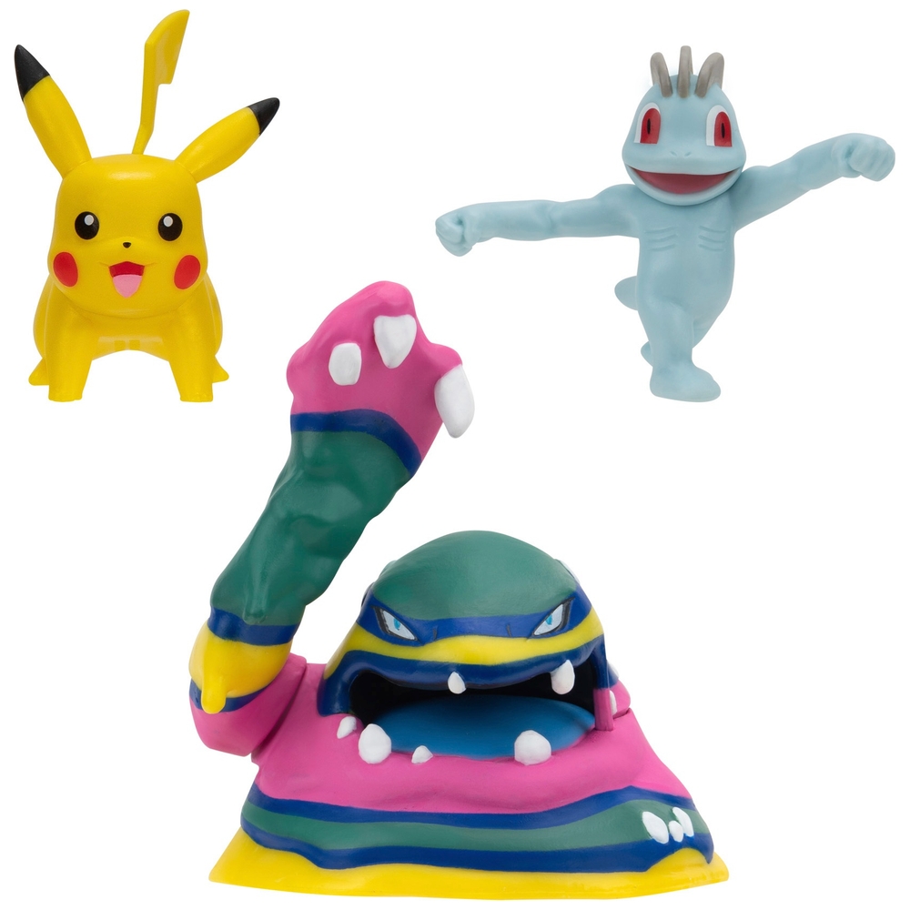 Pokémon-Kampffiguren-3er-Pack (Pikachu, Machop, Alolan Muk)