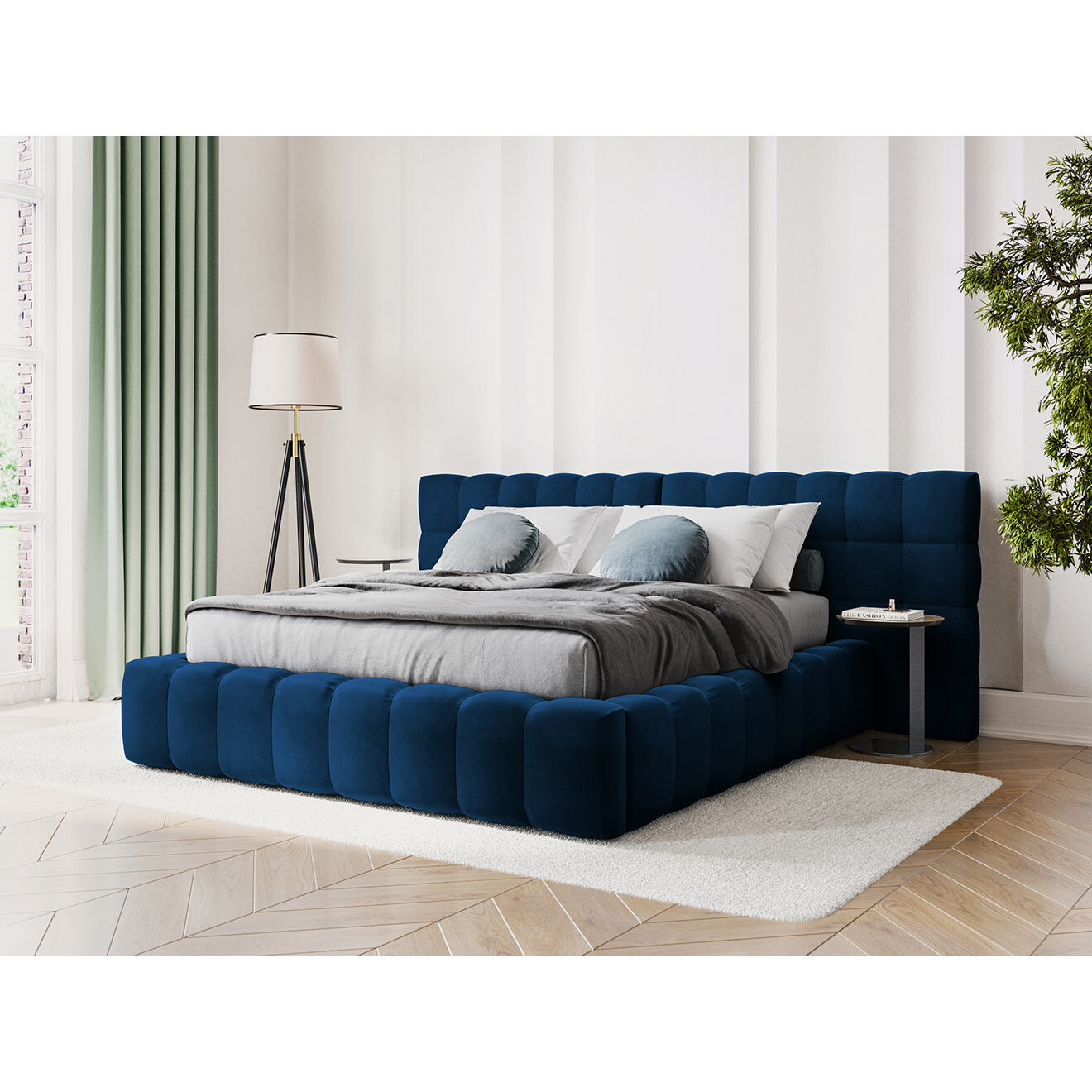 Cosmopolitan Design Lit avec coffre de rangement Bali Velours bleu roi - 200x200 cm