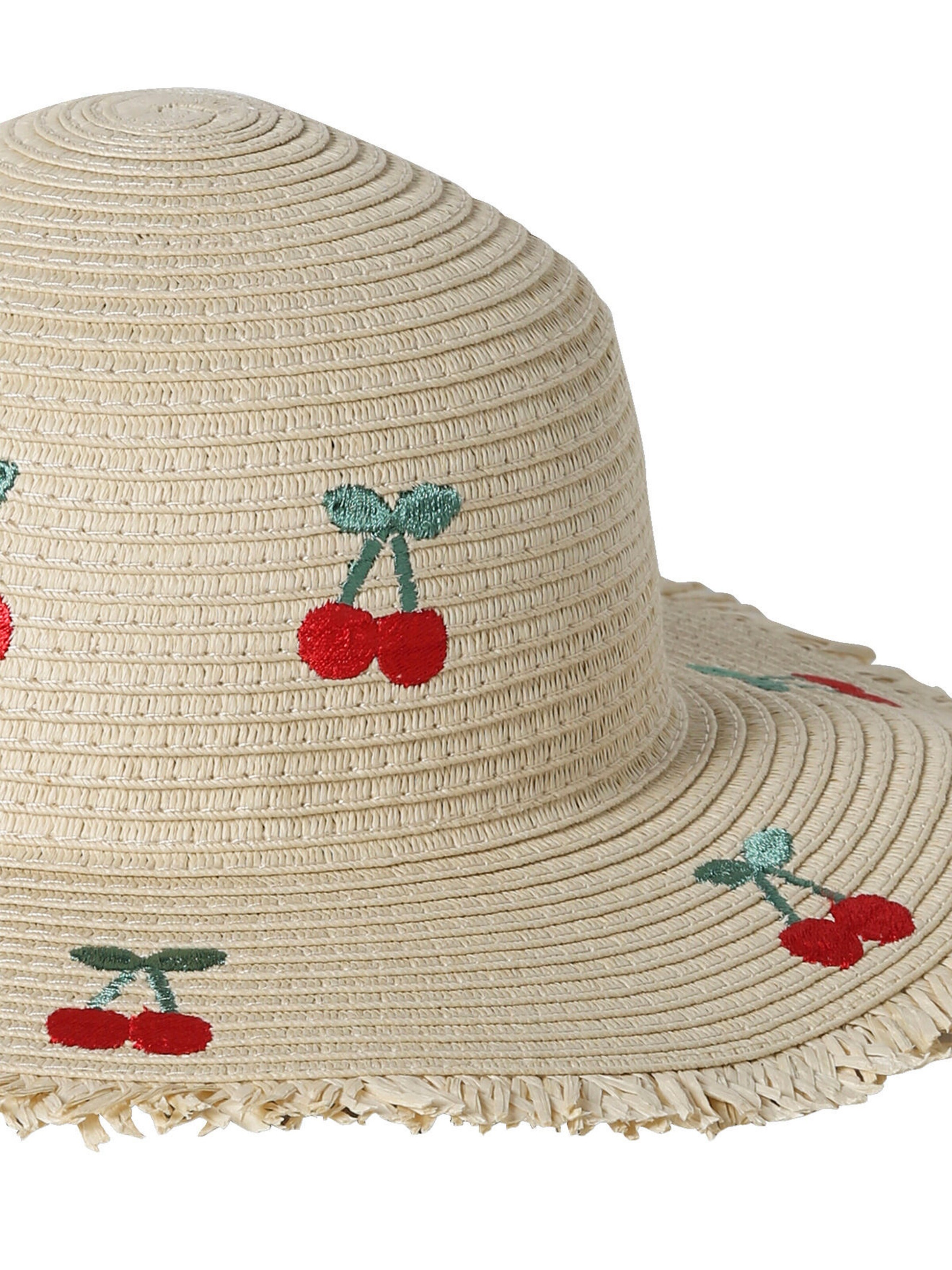 Vertbaudet Mädchen Sonnenhut aus Papierfaser mit Kirschen wollweiß