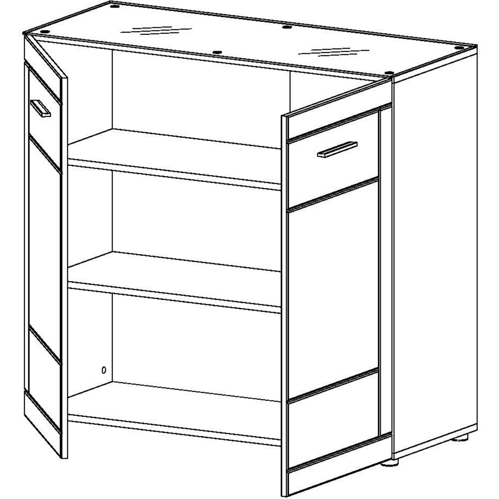 Kommode Atlantis MDF Hochglanz weiss mit Milchglasabdeckung 97 x 92 x 40 cm
