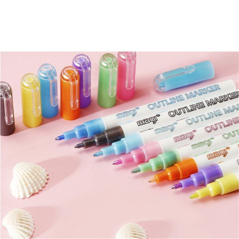 (8er Set) Wasserfeste Magic Glitzer Stifte Outline Marker Umriss Zauberstift