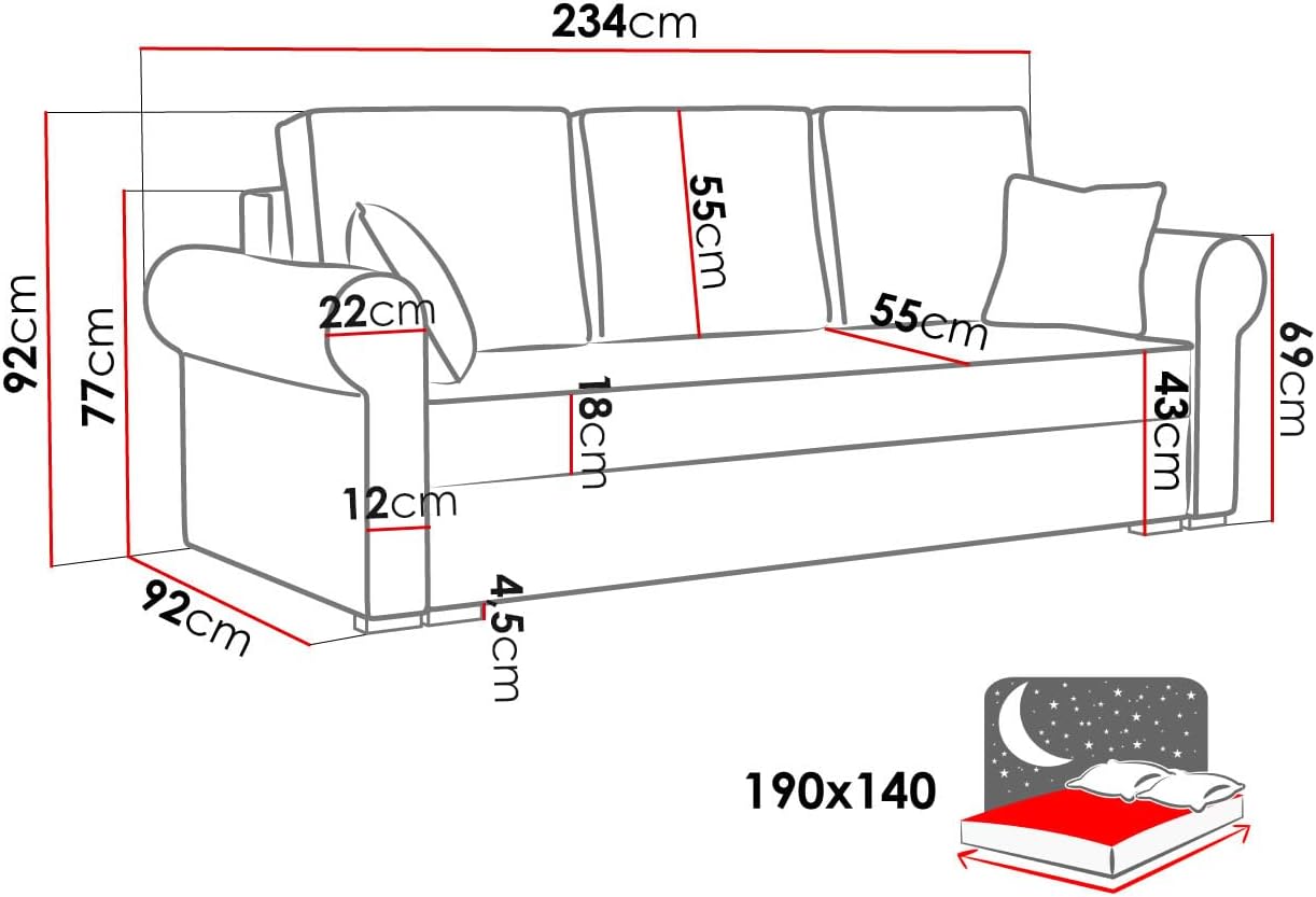 Mirjan24 Schlafsofa Olimpia Cord, Bettsofa mit abgerundete Armlehnen, Sofa mit Bettkasten und Schlaffunktion, Couchgarnitur, Schlafcouch, Sofagarnitur, Wohnlandschaft, Beste Qualität (Poso 05)
