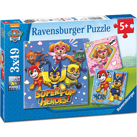 Paw Patrol Super Pups puslespil - 3x49 brikker