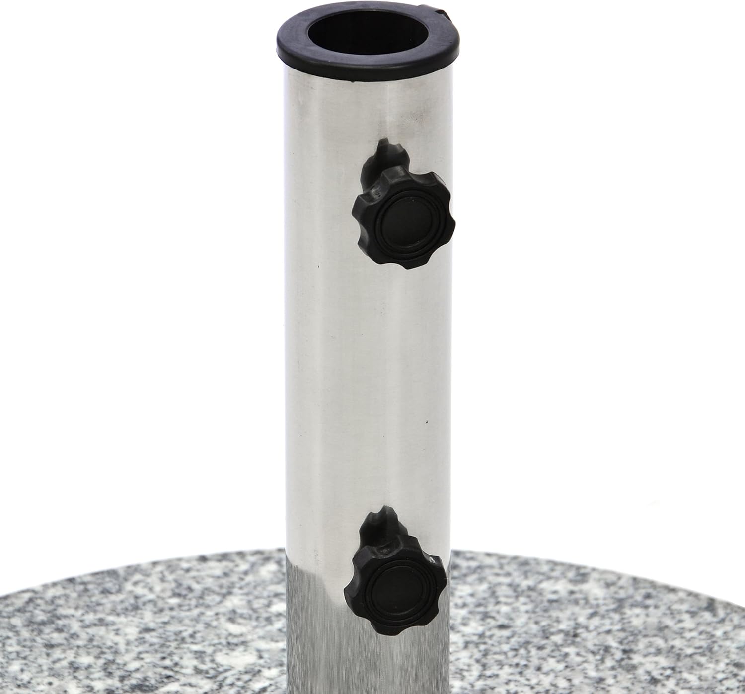 Nexos Schirmständer Sonnenschirmständer Granit poliert rund Ø 50cm Steindicke 7,5cm ca. 40kg Edelstahlrohr Griff Rollen grau
