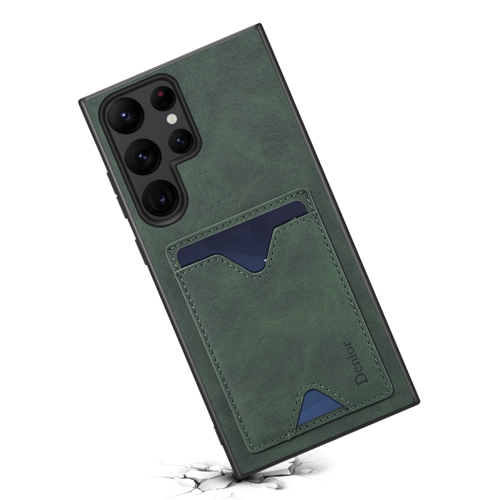 Samsung Galaxy S24 Ultra Hybrid Leder Hülle mit Magnetischem Kartenfach   Kickstand Aufsteller - Grün