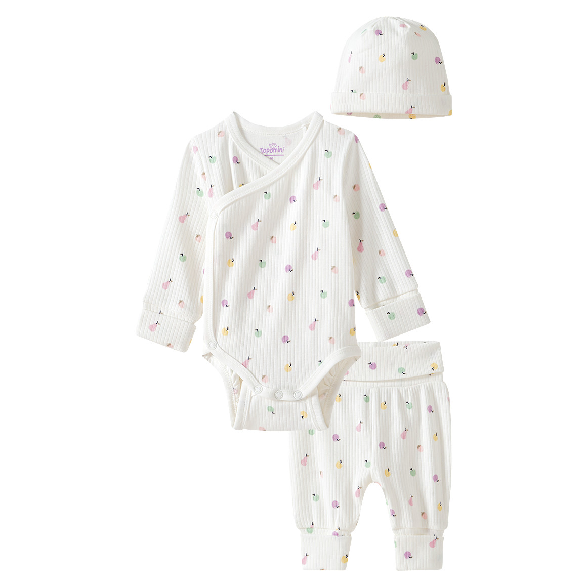 Topomini Newborn Wickelbody, Leggings und Mütze im Set weiss