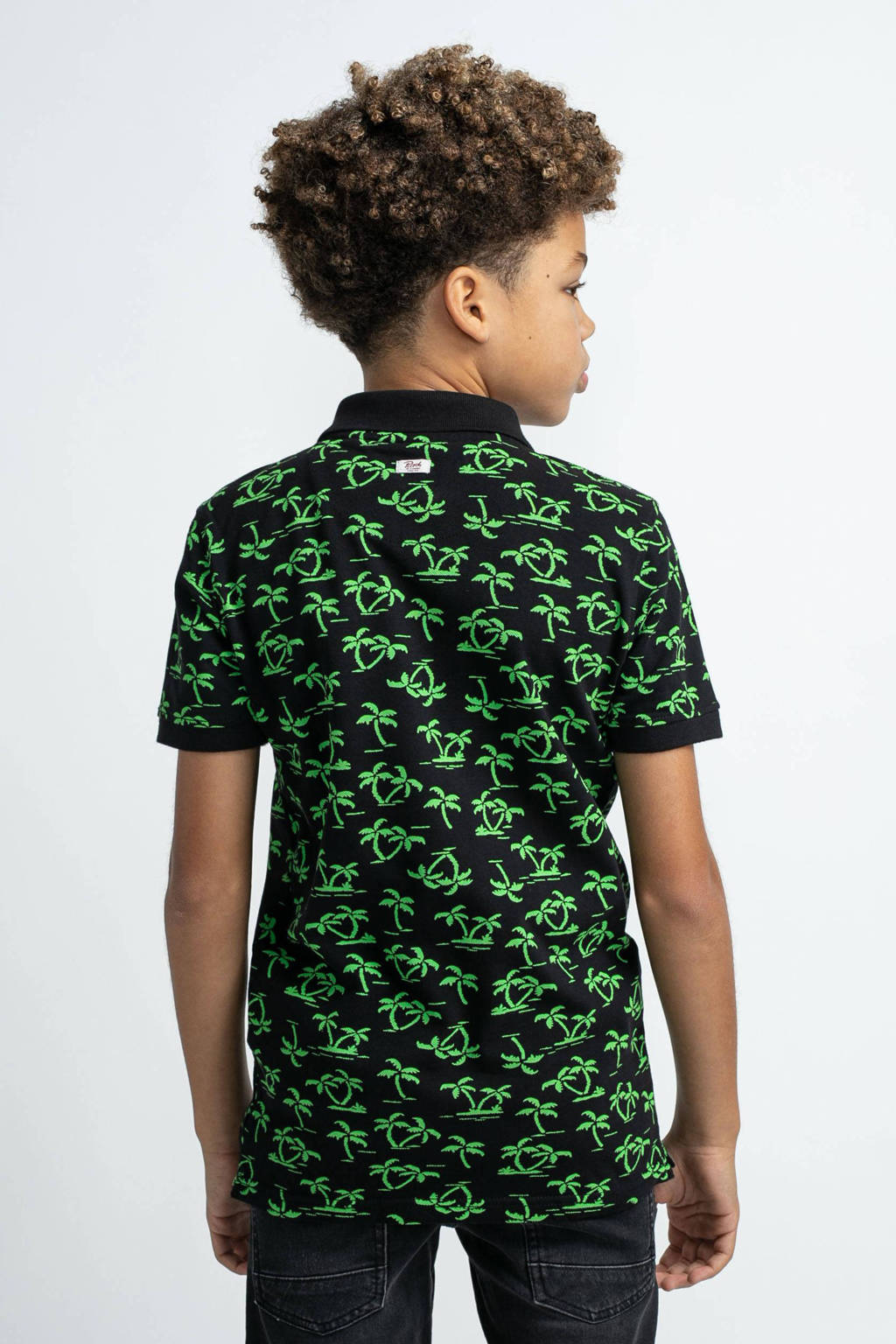 Petrol Industries polo met all over print zwart/groen