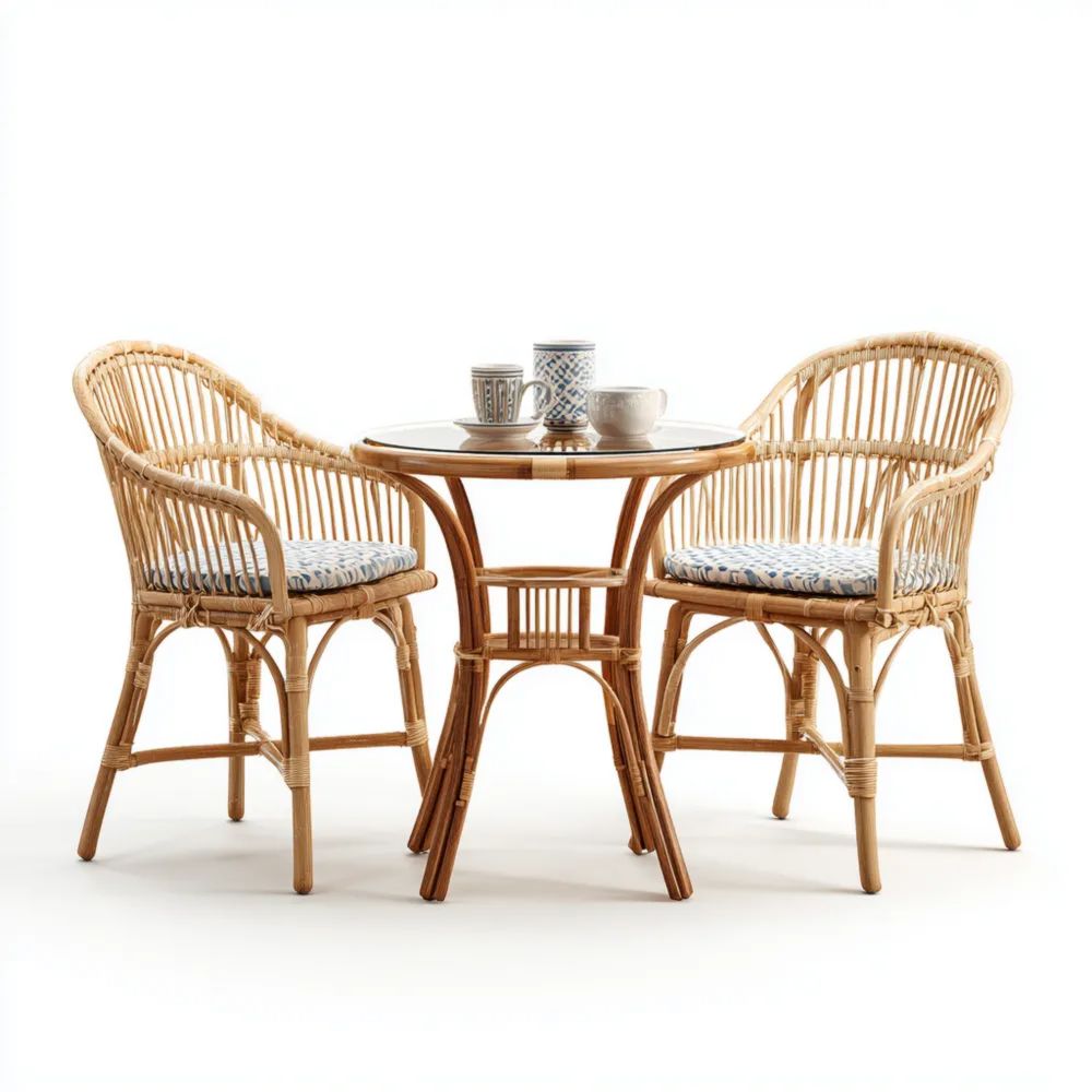 Garten-Essgruppe Rattan 2-Sitzer Set 60x60x72 cm Naturfarben – Klassis