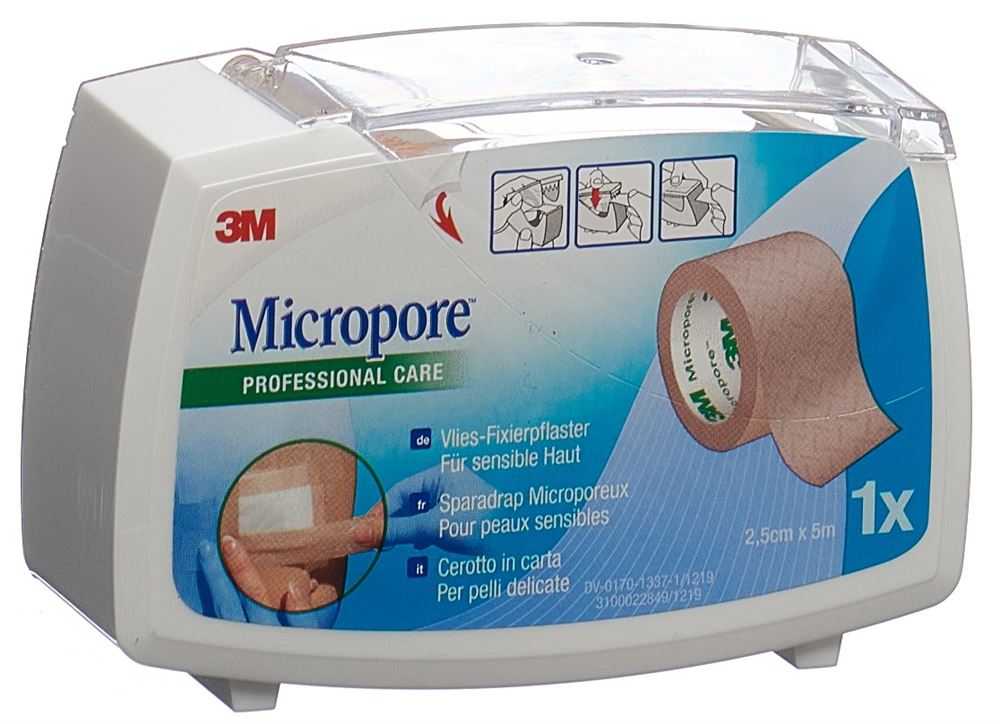 MICROPORE Rollenpflaster mit Dispenser<br>1 Stück, 25mmx5m, hautfarbig