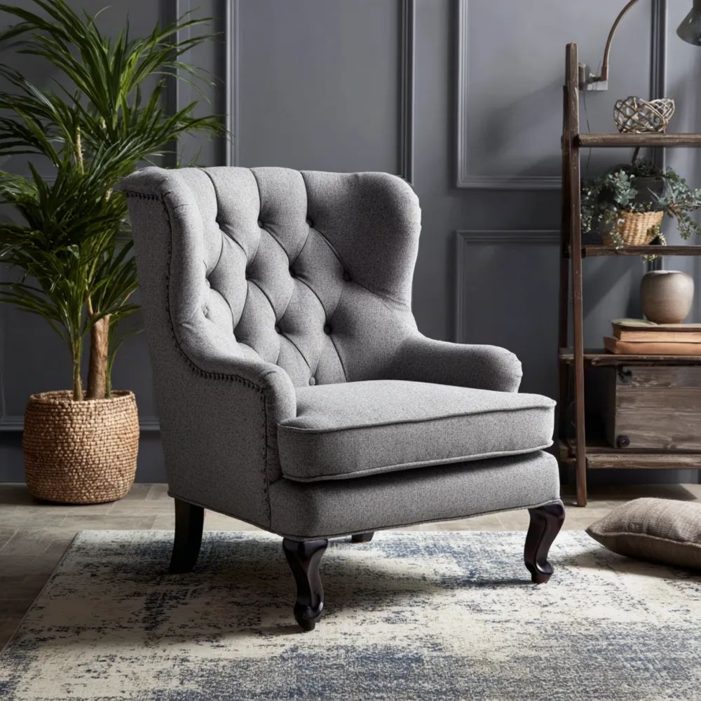 Ohrensessel Stoff 80x90x100 cm - Dunkelgrau - Klassisches Design