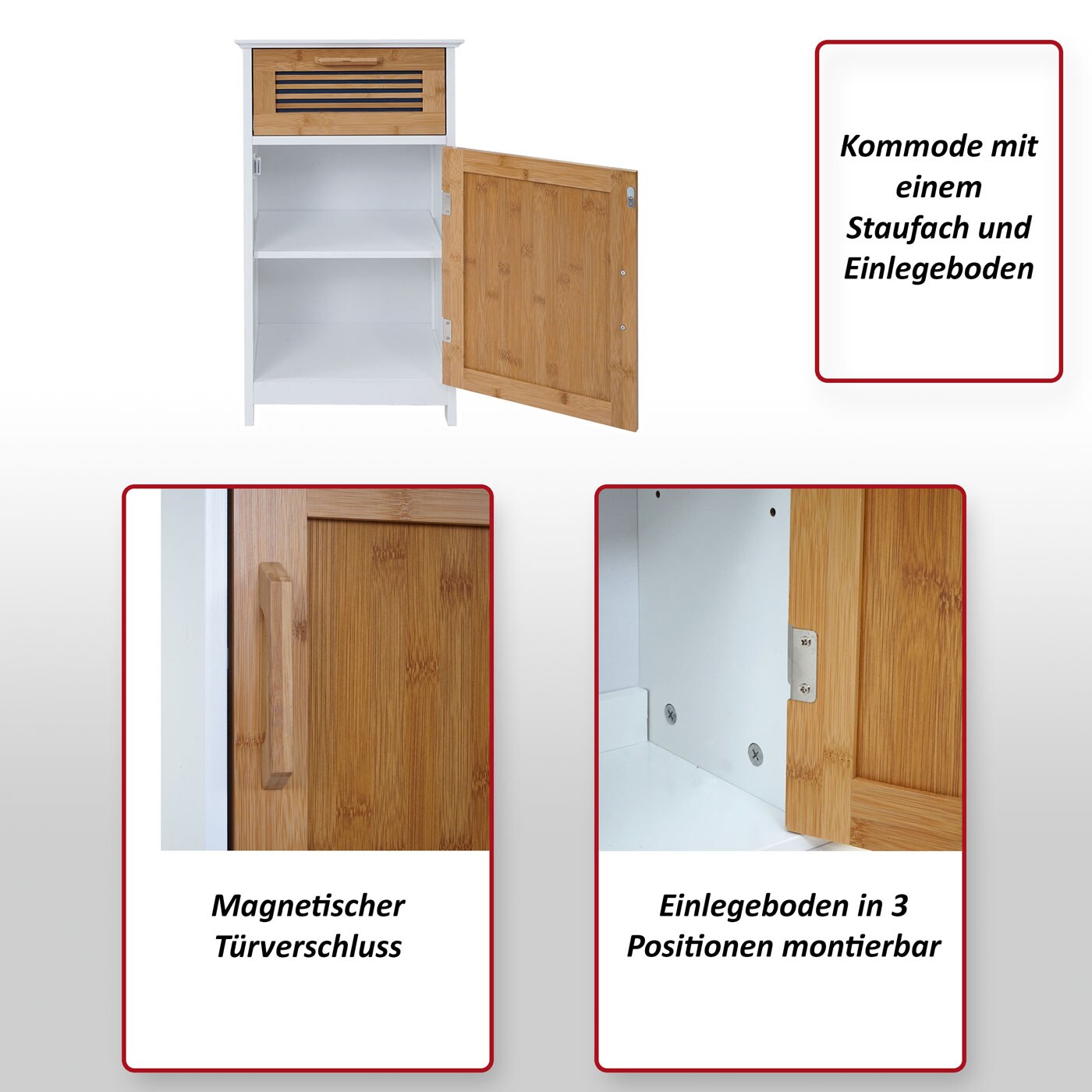 Kommode MCW-A85, Badezimmerkommode Badschrank Bambus, 71x40x31cm weiß