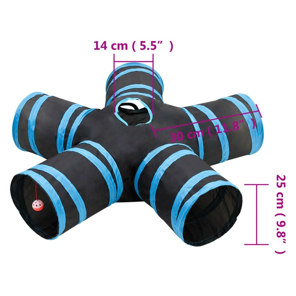 Tunnel pour chats à 5 voies noir et bleu 25 cm polyester