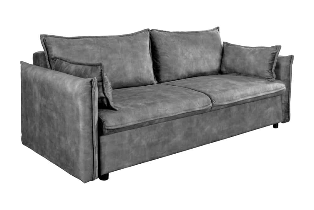 Design Schlafsofa APARTMENT 215cm grau Samt 3-Sitzer Couch inkl. Bettkasten Kissen