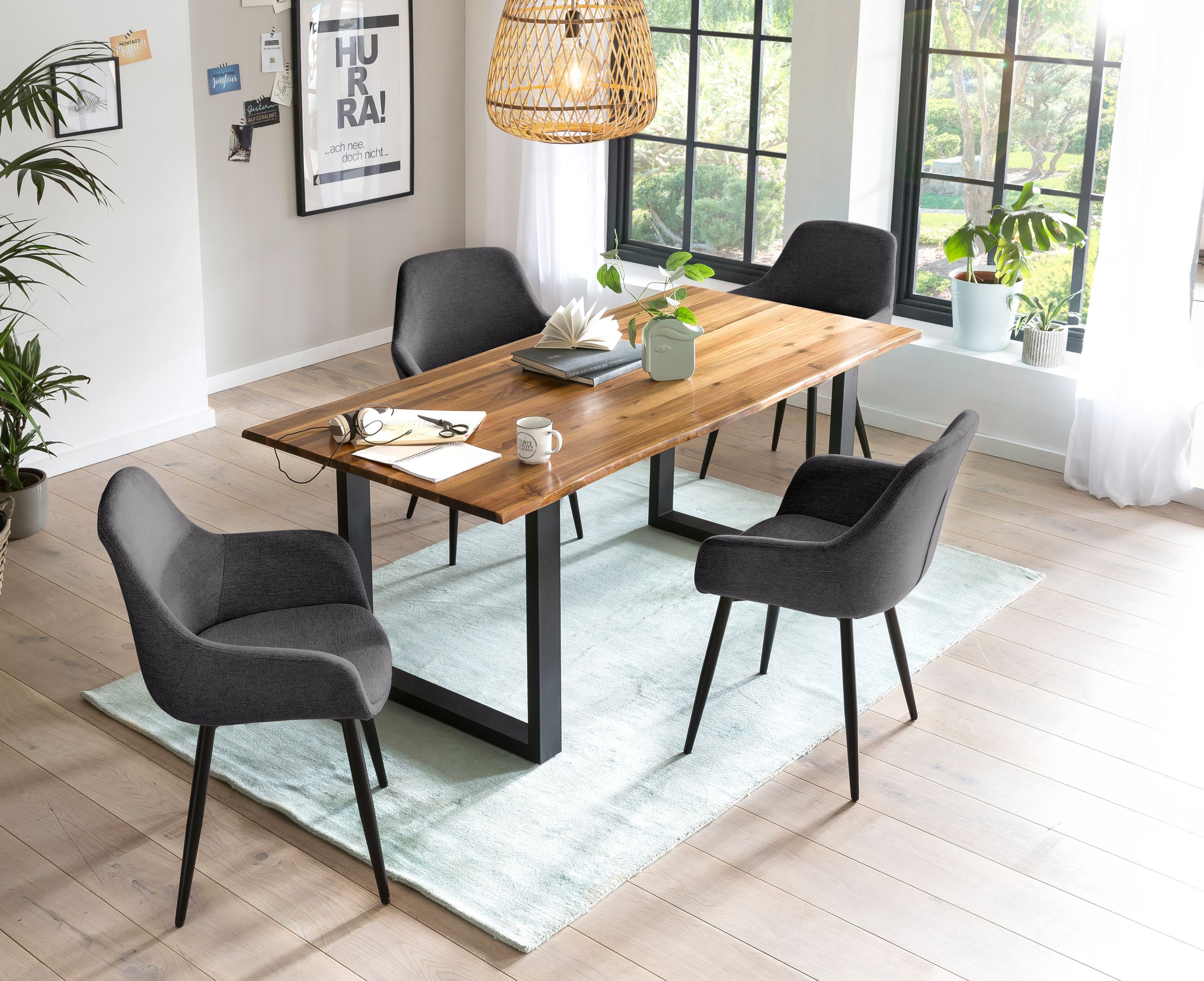 Essgruppe 5 tlg. 160x85 cm Sitzgruppe Massivholz Essstuhl Esstisch Tisch Stuhl