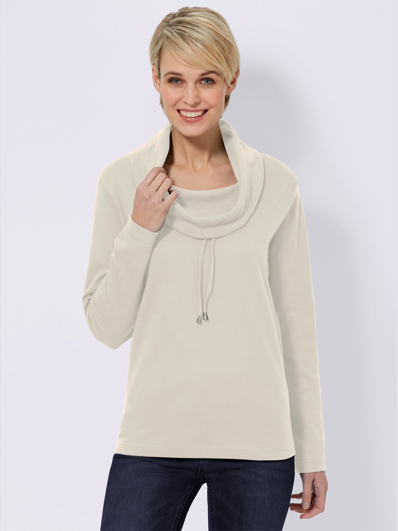 T-shirt en coton col roulé à nouer manches longues