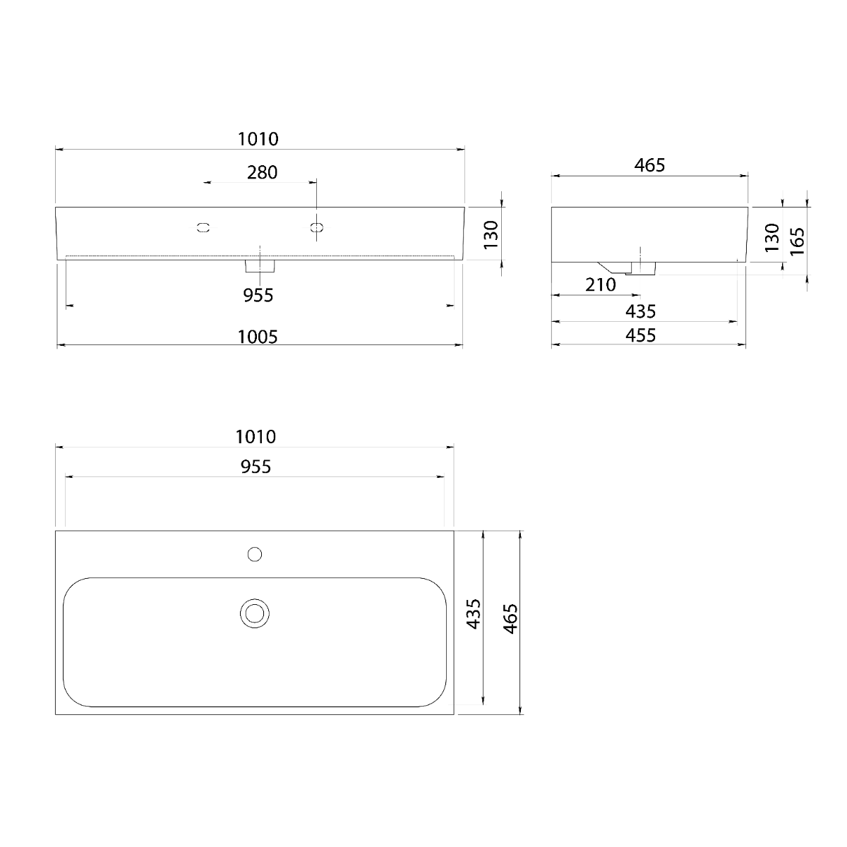 Sapho Toridi keramische wastafel 101x46cm met 1 kraangat wit