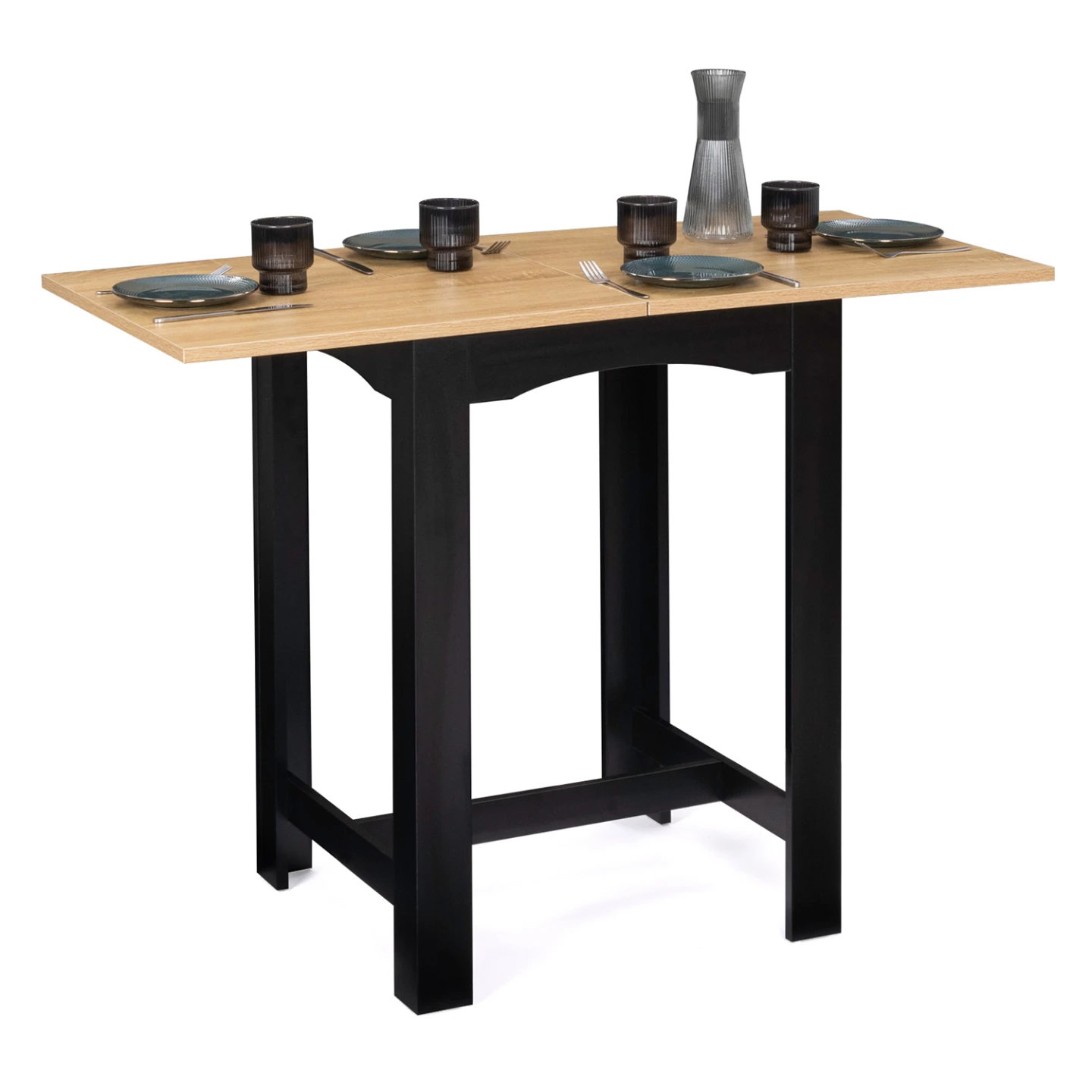 Table haute de bar extensible DONA 2 à 4 personnes noire plateau façon hêtre 60-120 cm