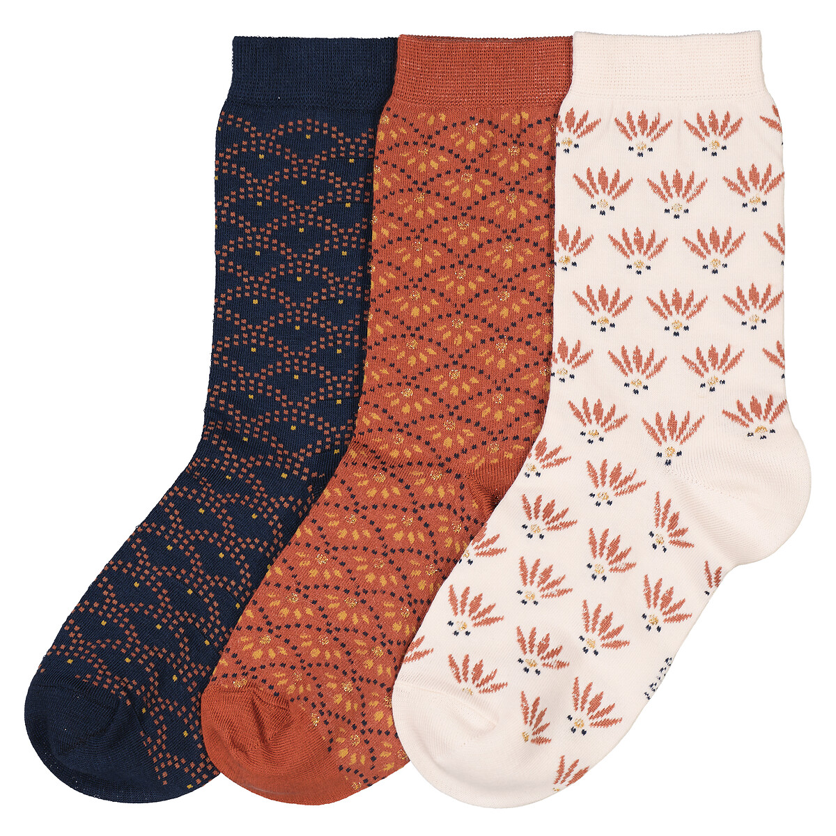 COLEÇÃO LA REDOUTE<br>Conjunto de 3 pares de meias com estampa Art Déco