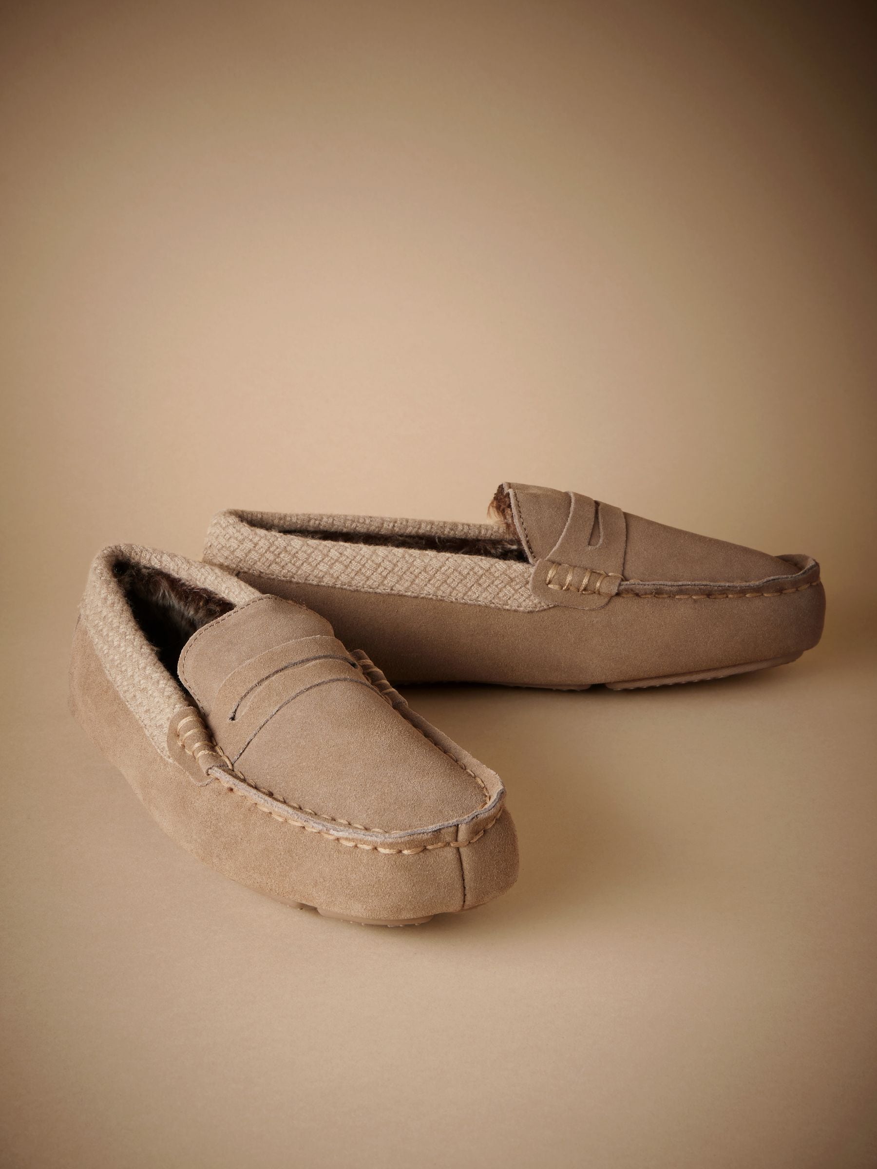 Taupe bruin - Signature Suede Fabric Trim Moccasin Slippers