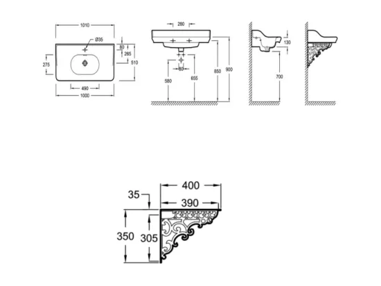 Pack plan vasque suspendu JACOB DELAFON Cléo 1889 + colonne droite + miroir + robinet chromé + siphon chromé