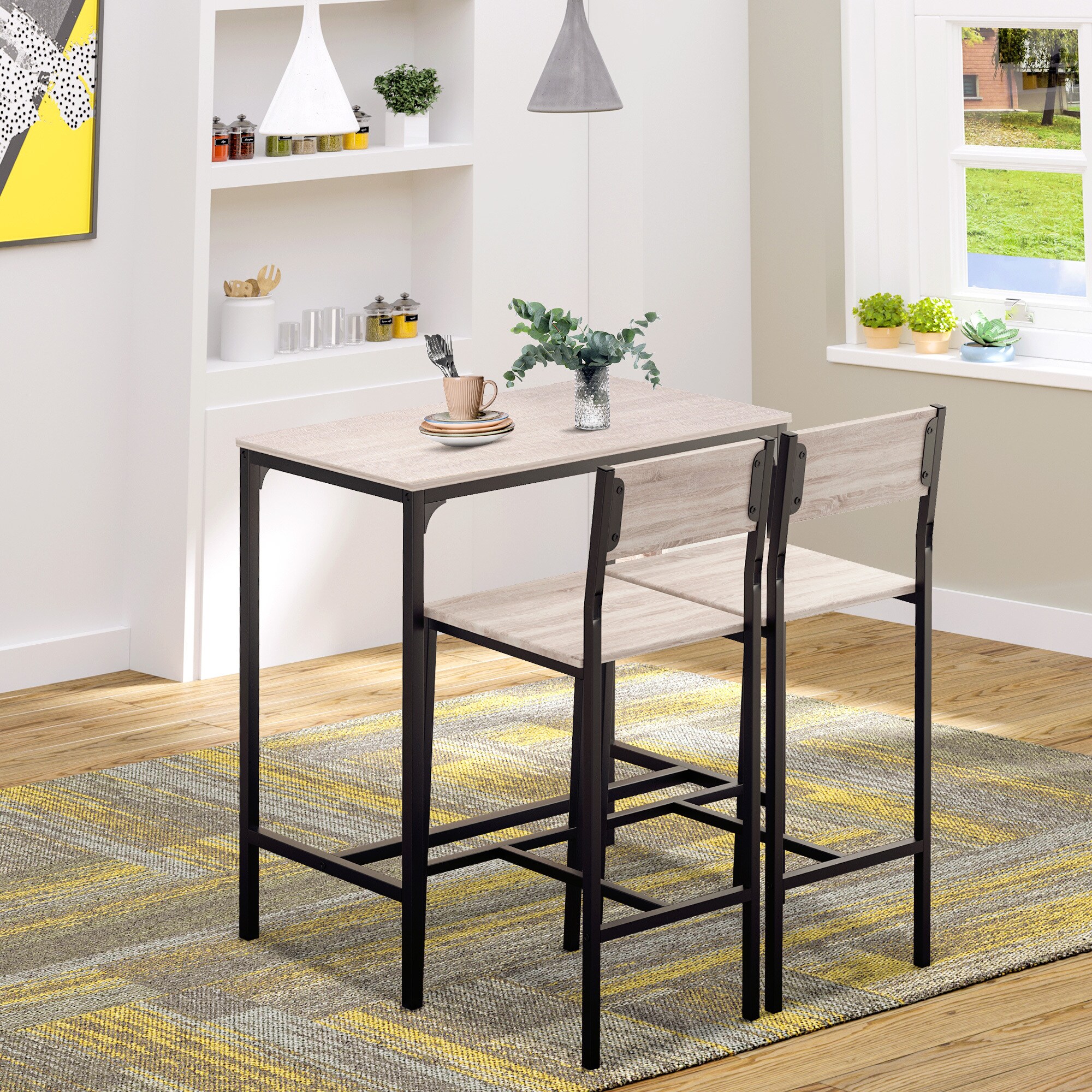HOMCOM Bartisch mit 2 Stühlen natur, schwarz