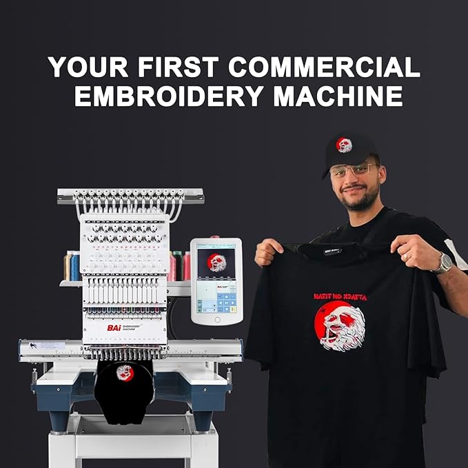 BAi Mirror1501 Hat Embroidery Machine With Multi Needle,15 Needle Embroidery Machine with 13.7x19.7 Inches Large Embroidery Area,Commercial Embroidery Machine with Laser Positioning