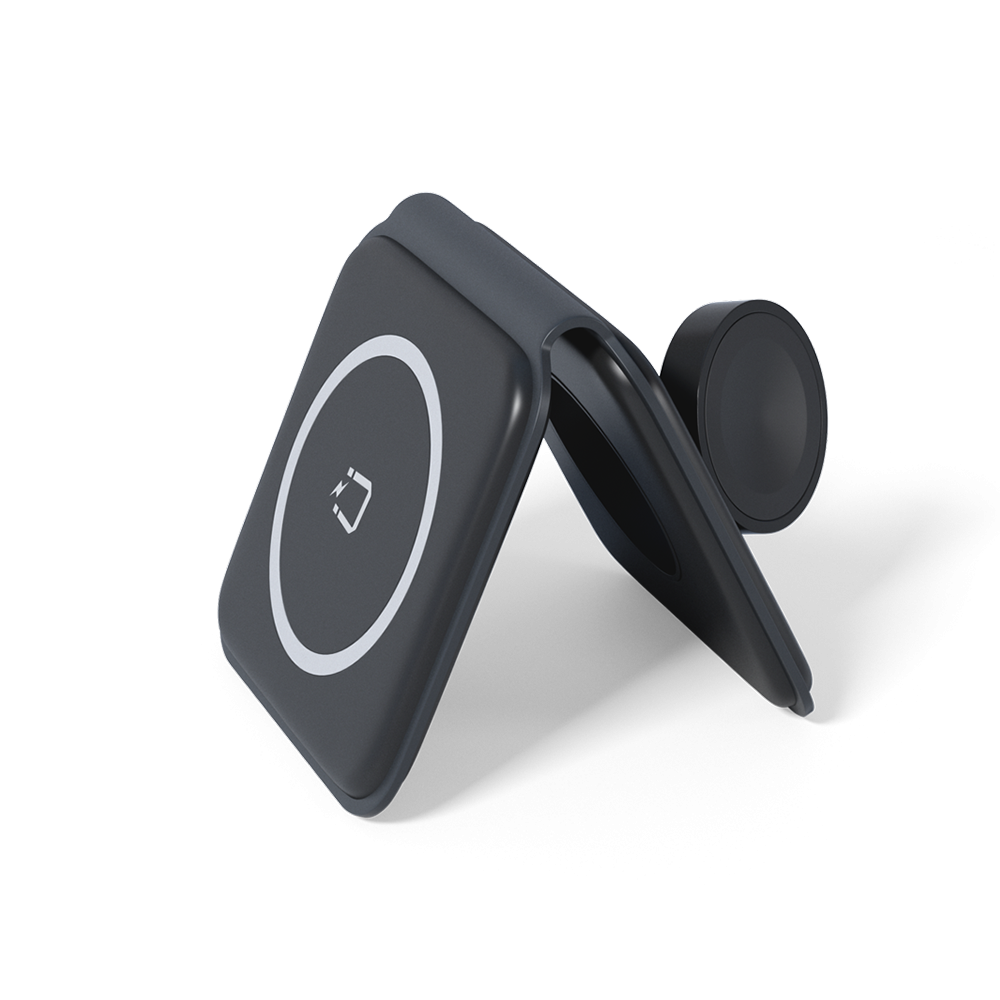 (15W) 2in1 MagSafe Qi Wireless Charger Ladegerät Faltbare Apple Watch Ladestation (9915101300223) - Schwarz
