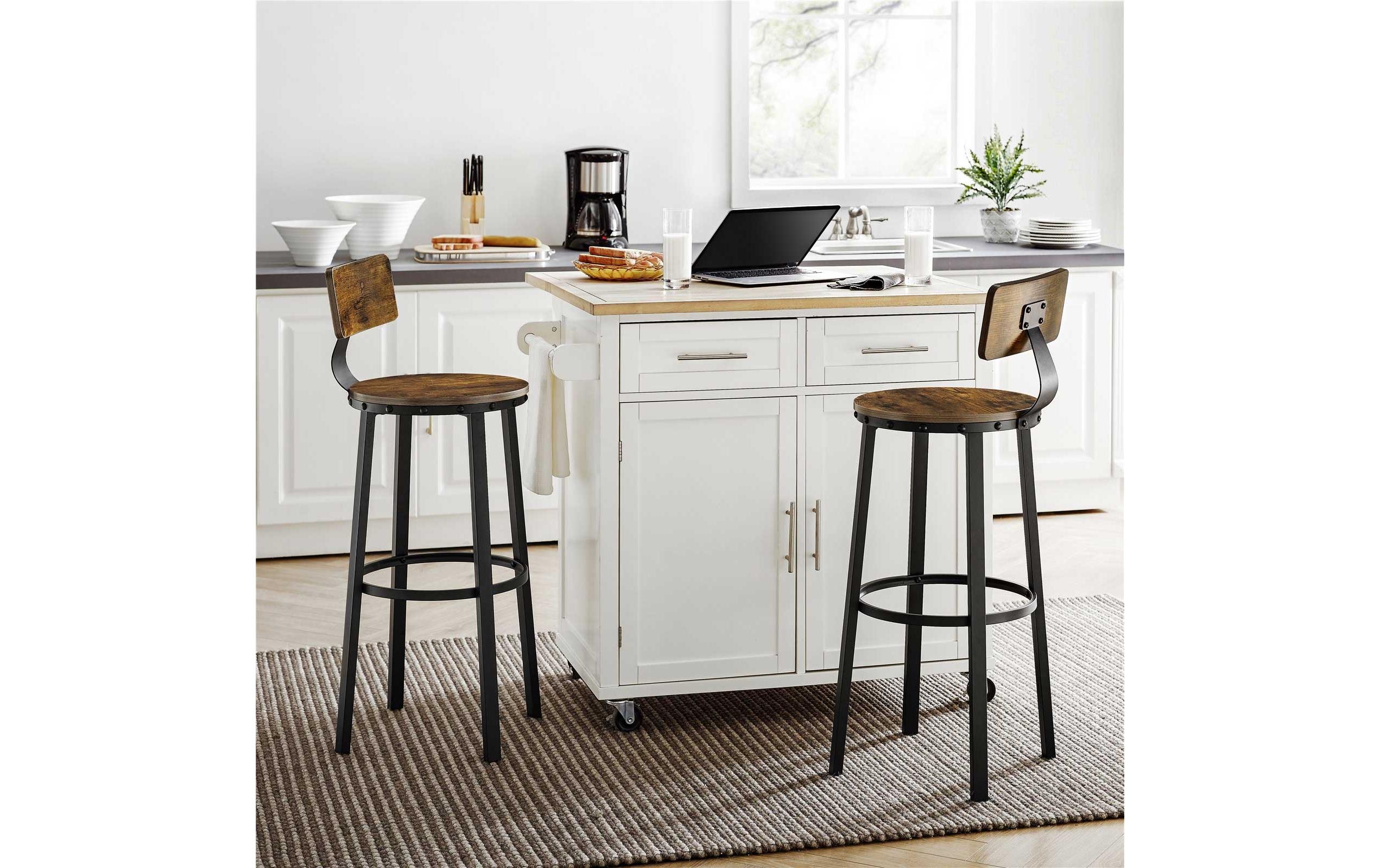 Barhocker 2er Set 54 x 99 cm, Braun/Schwarz<br>Stabile Barstühle