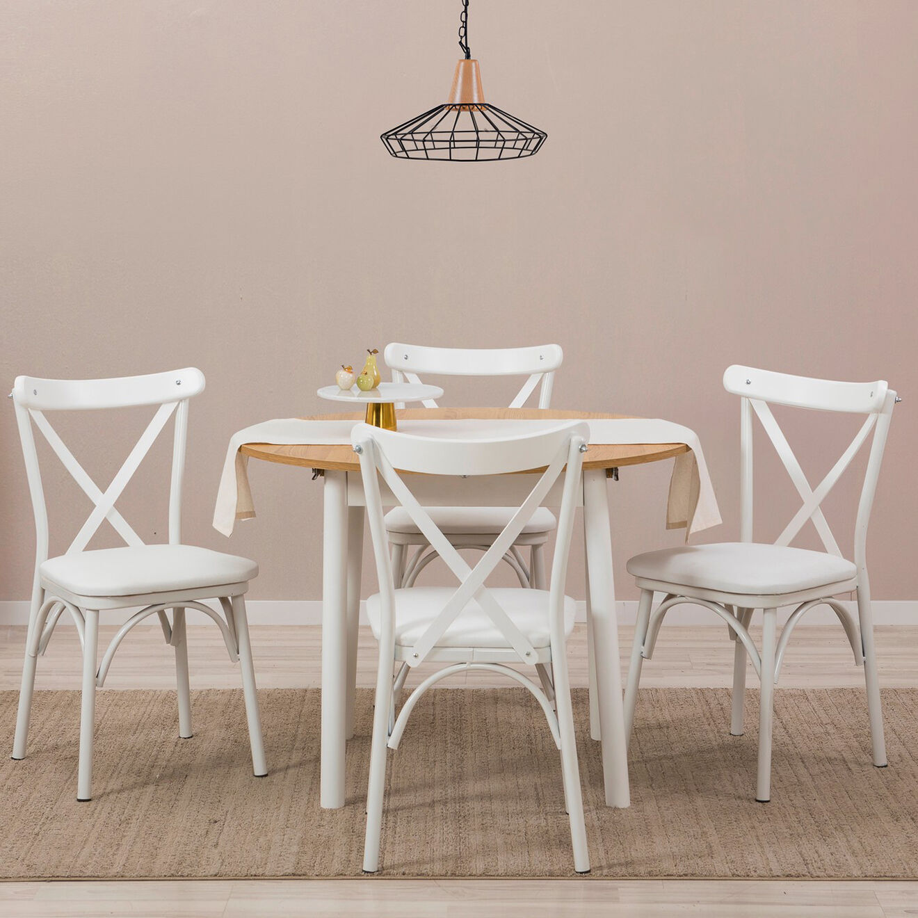 Homitis Table extensible + 4 Chaises Oliver chêne/blanc