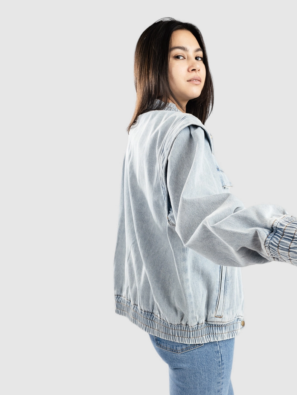 Blue Tomato Oversized Bomber Denim Jacket light wash denim
