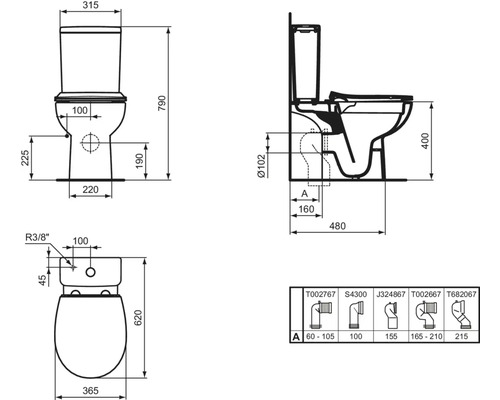 Ideal Standard WC-combinatieset Eurovit, randloos, glanzend wit met toiletzitting W007501