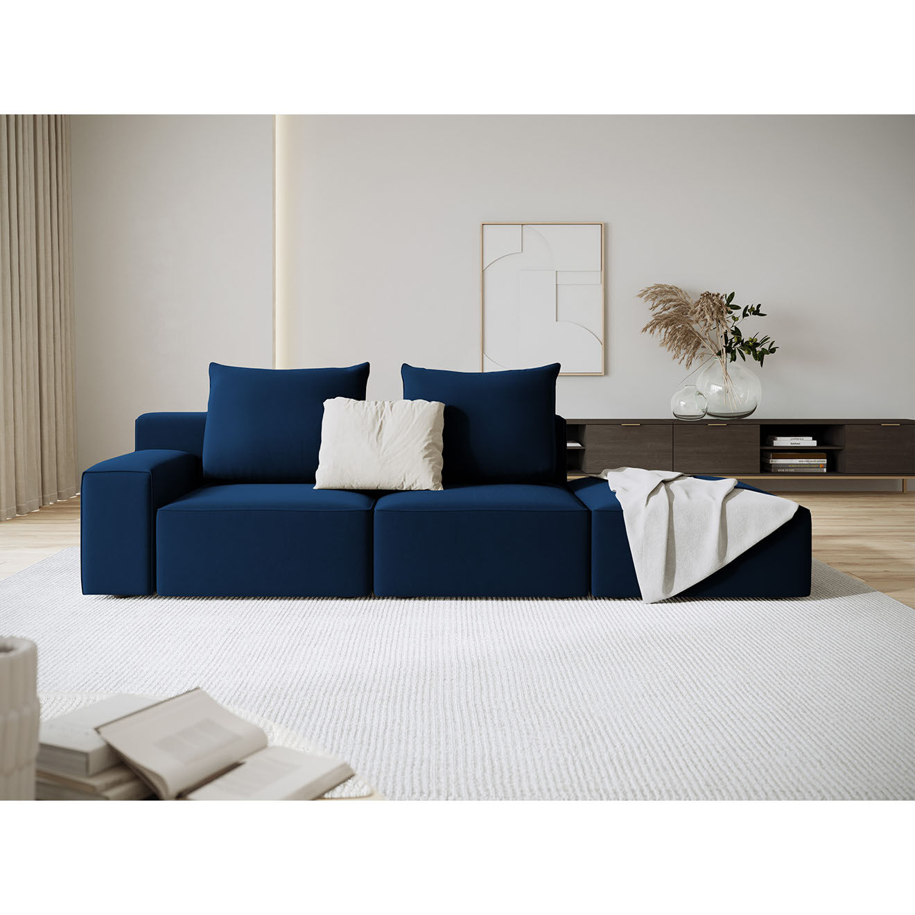 Mazzini Sofas Canapé Droit en Velours Ivy 4 Places bleu roi - 265x105x89 cm