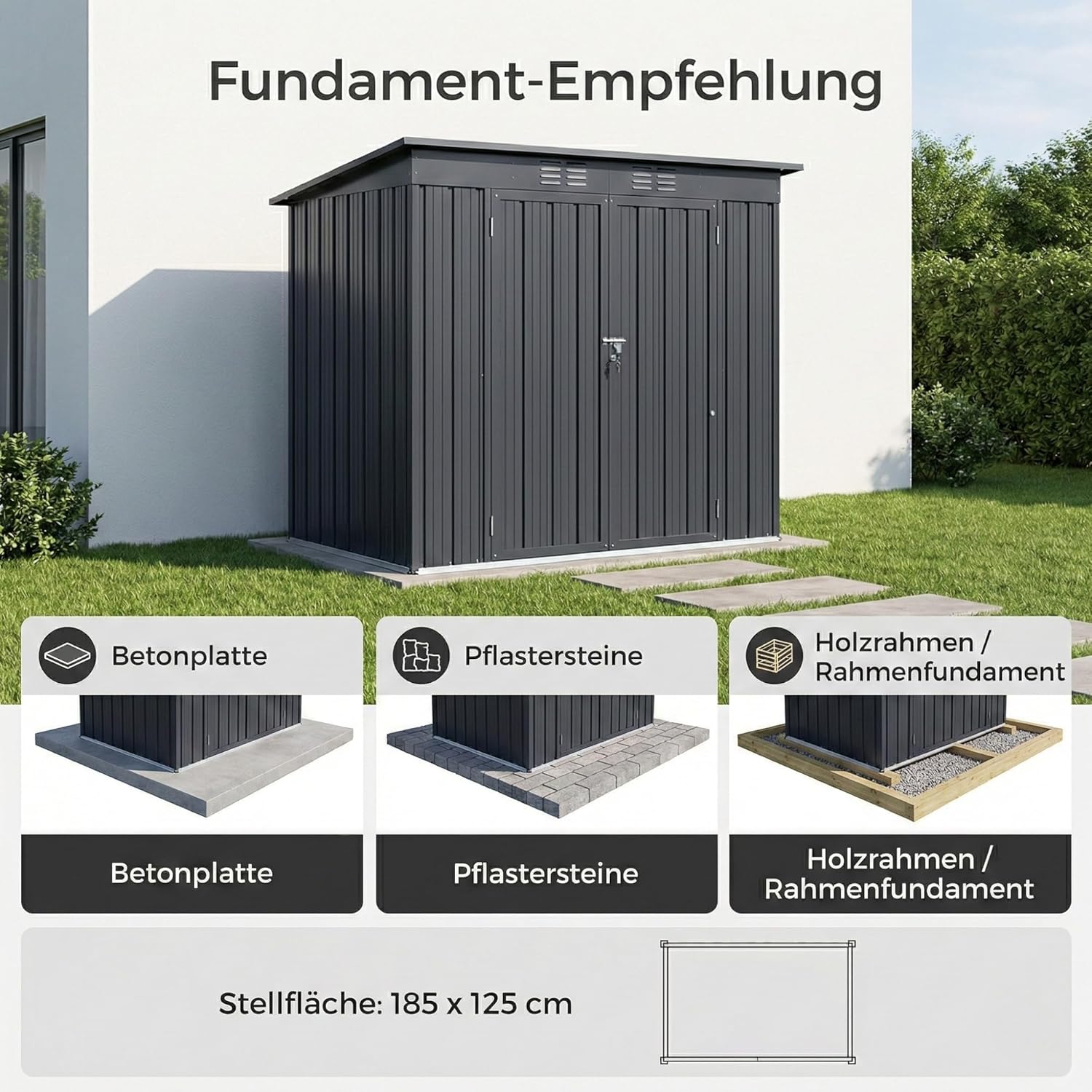 Albatros Profi Gerätehaus L – verzinktes Metall in Anthrazit (RAL 7016) | 190x122x173cm, 3,9m³ | Inkl. Schloss & Werkzeughaken | wetterfester Geräteschuppen, Gartenschrank, Gartenhaus