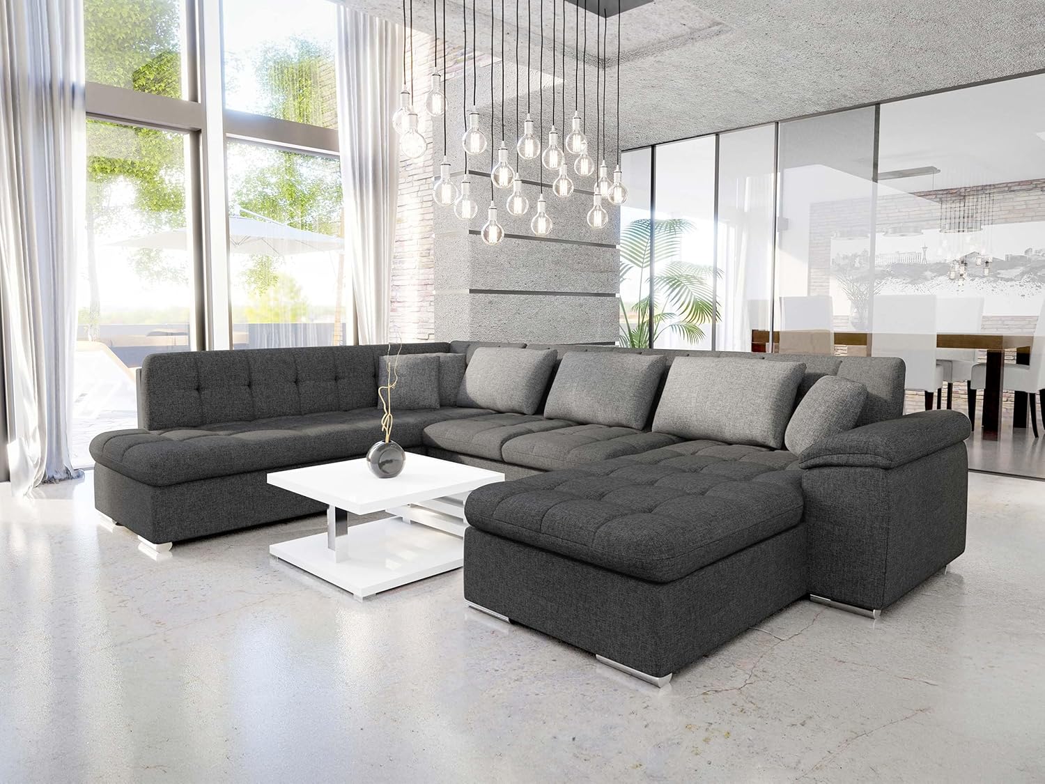 Mirjan24 Eckcouch Ecksofa Niko, Design Sofa Couch mit Schlaffunktion U-Sofa Große Farbauswahl Wohnlandschaft (Ecksofa Rechts, Lux 06 + Lux 06 + Lux 05)