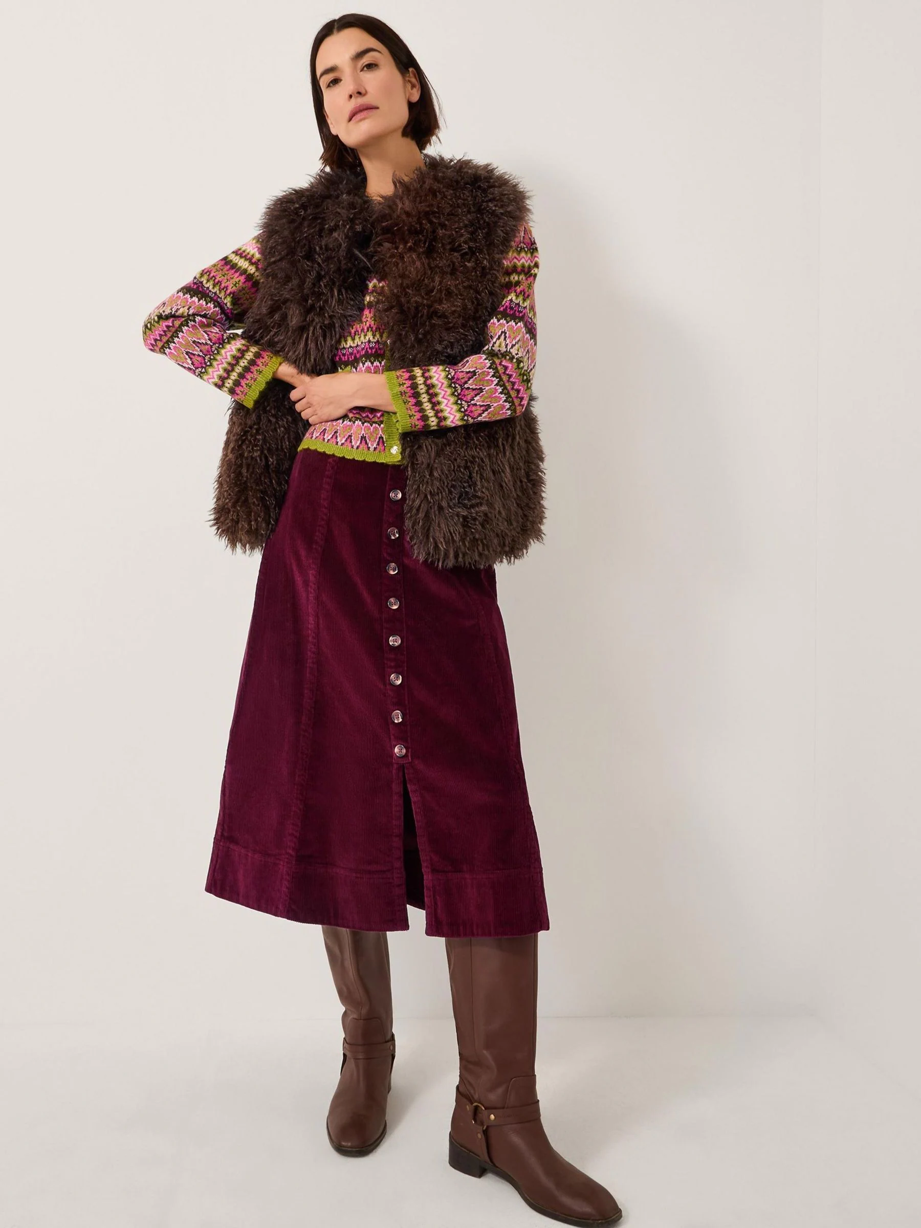 Monsoon Jamie Button Corduroy Midi Skirt