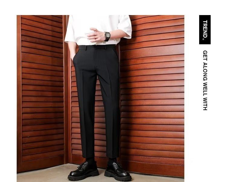farrahces - Mid Rise Plain Cropped Straight Leg Dress Pants