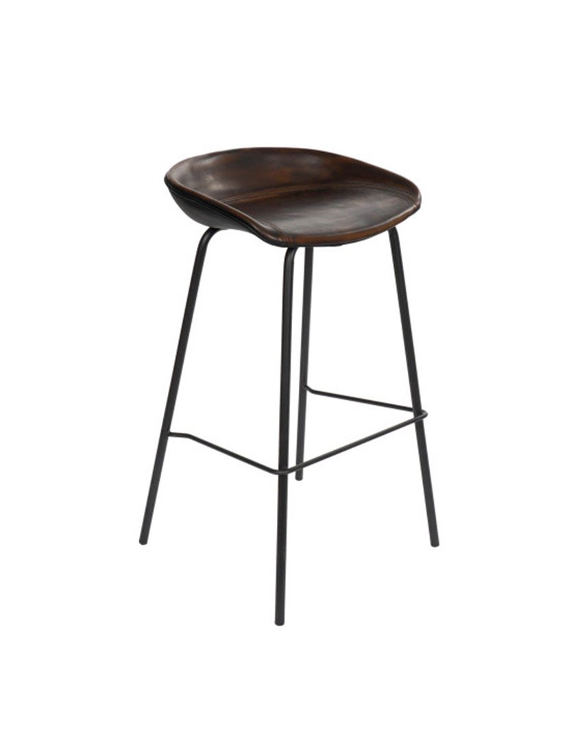 Aged Brown PU and Metal Stool
