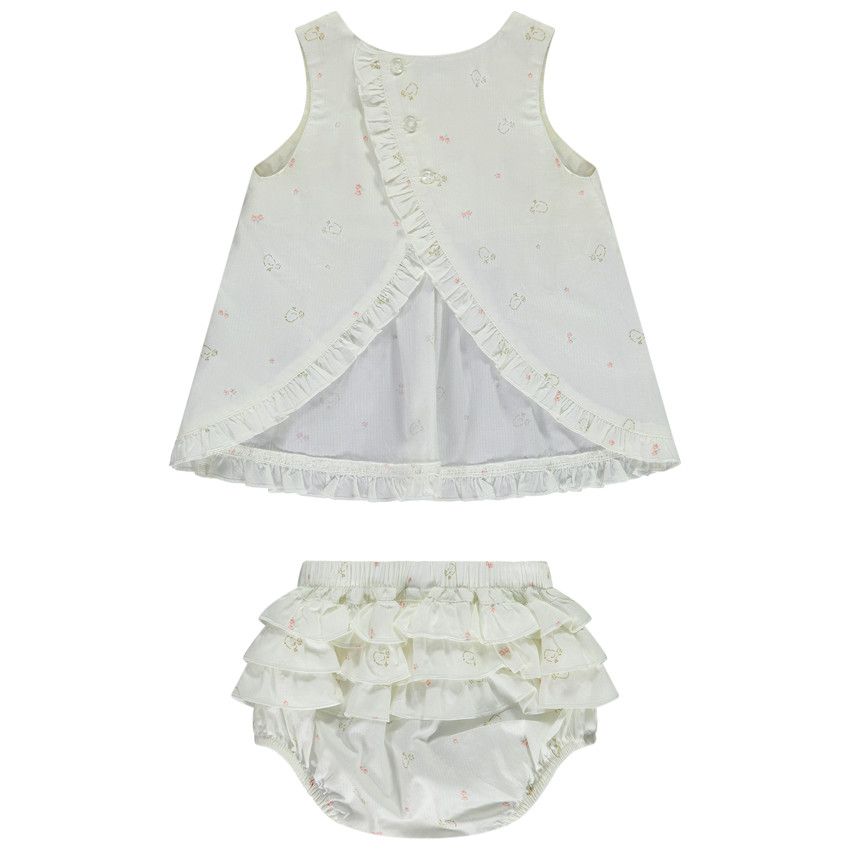 Ensemble 2 pièces débardeur + bloomer imprimés pour bébé fille - Ecru