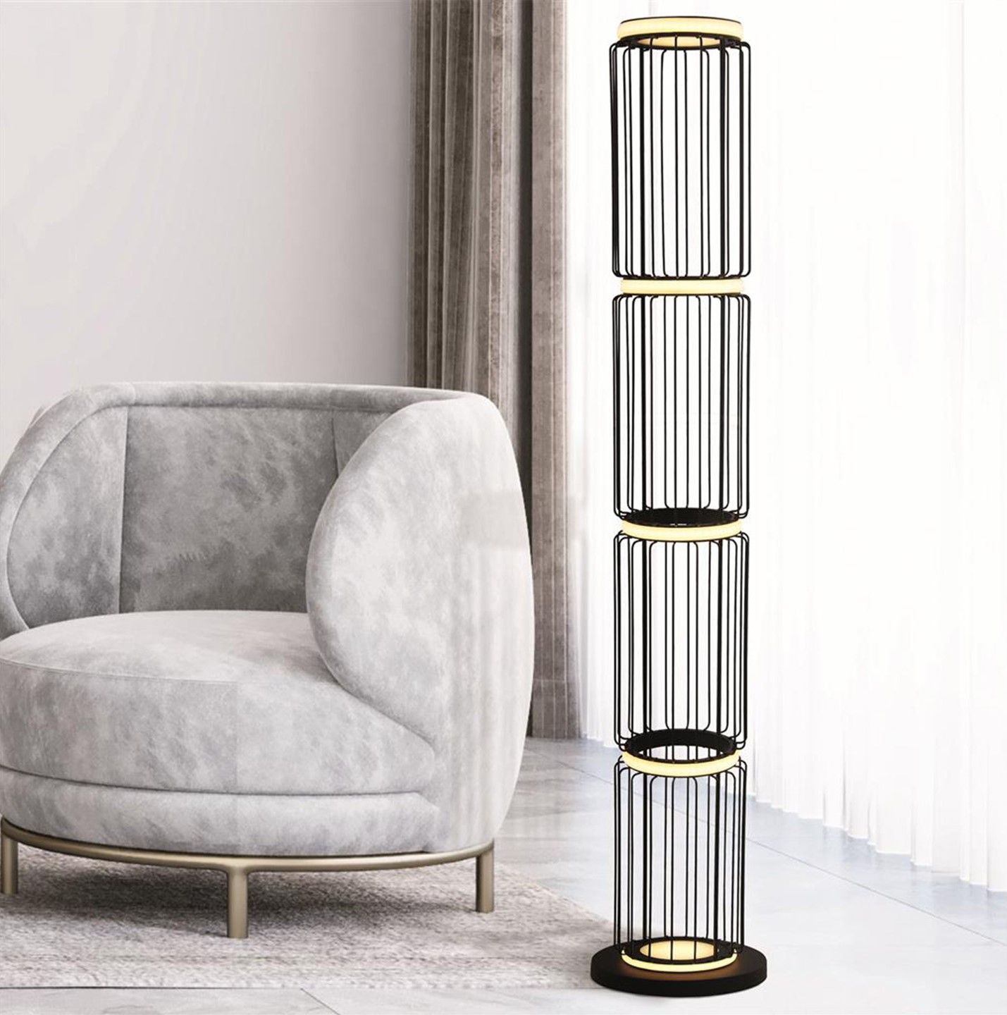 Vloerlamp EU54211-1BK Circolo Cage B22 x D22 cm