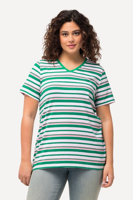 Shirt, Ringel, Classic, V-Ausschnitt, Halbarm