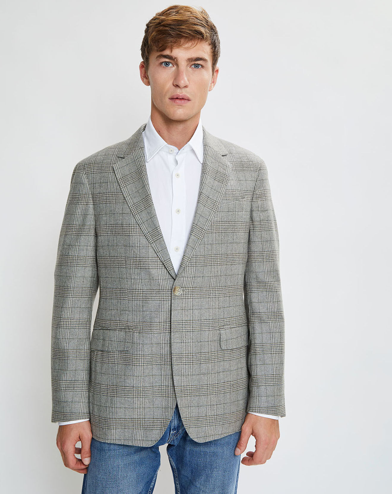 Hackett London Veste en Laine & Cachemire mélangés Prince de Galles kaki/beige
